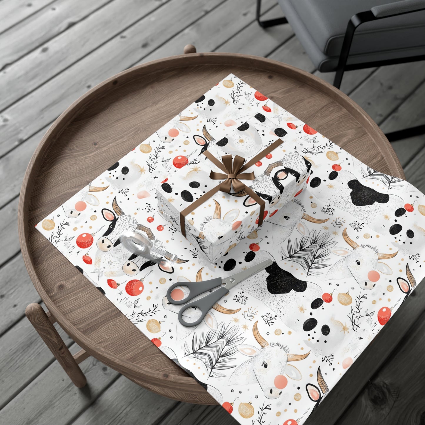 Cute Holiday Winter Theme Cows White Christmas Pastoral Design Winter Wonderland Gift Wrapping Paper