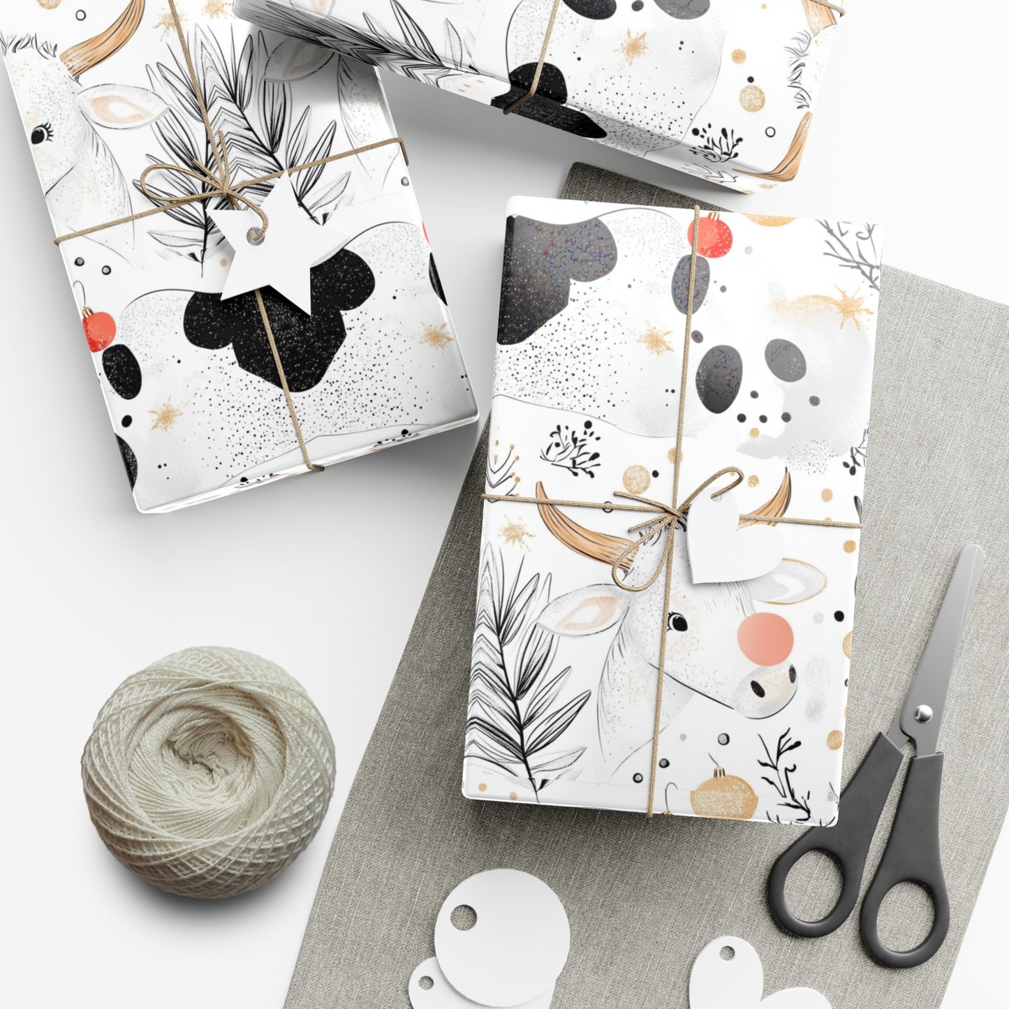 Cute Holiday Winter Theme Cows White Christmas Pastoral Design Winter Wonderland Gift Wrapping Paper