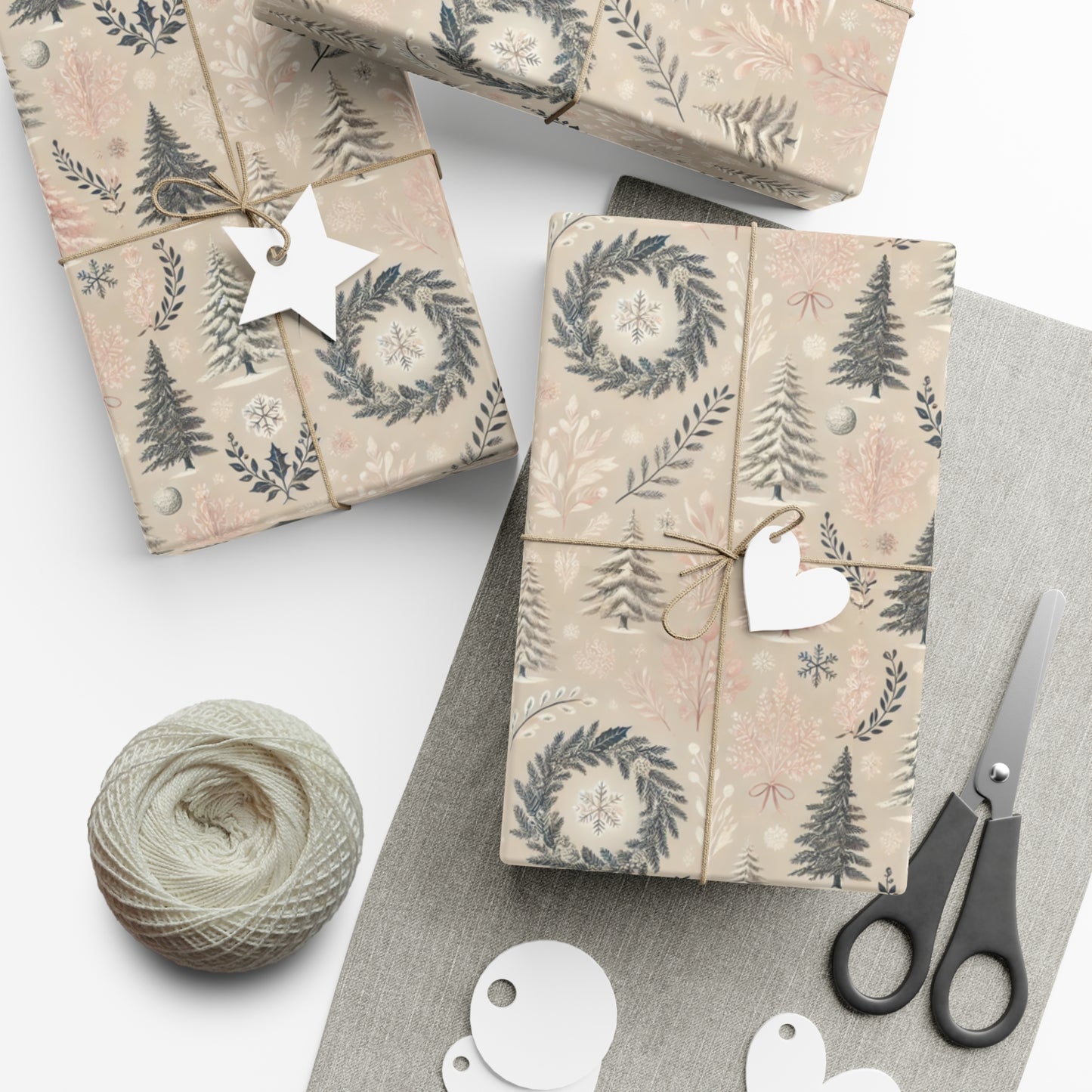 Vintage and Elegant Toile Holidays Theme Pink Shades Gift Wrapping Paper in Matte and Satin Finish, 3 sizes