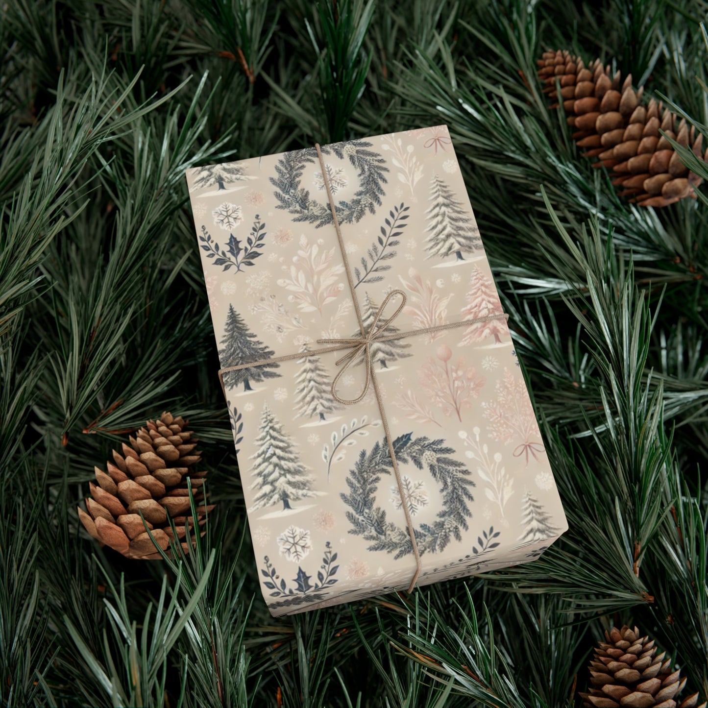 Vintage and Elegant Toile Holidays Theme Pink Shades Gift Wrapping Paper in Matte and Satin Finish, 3 sizes