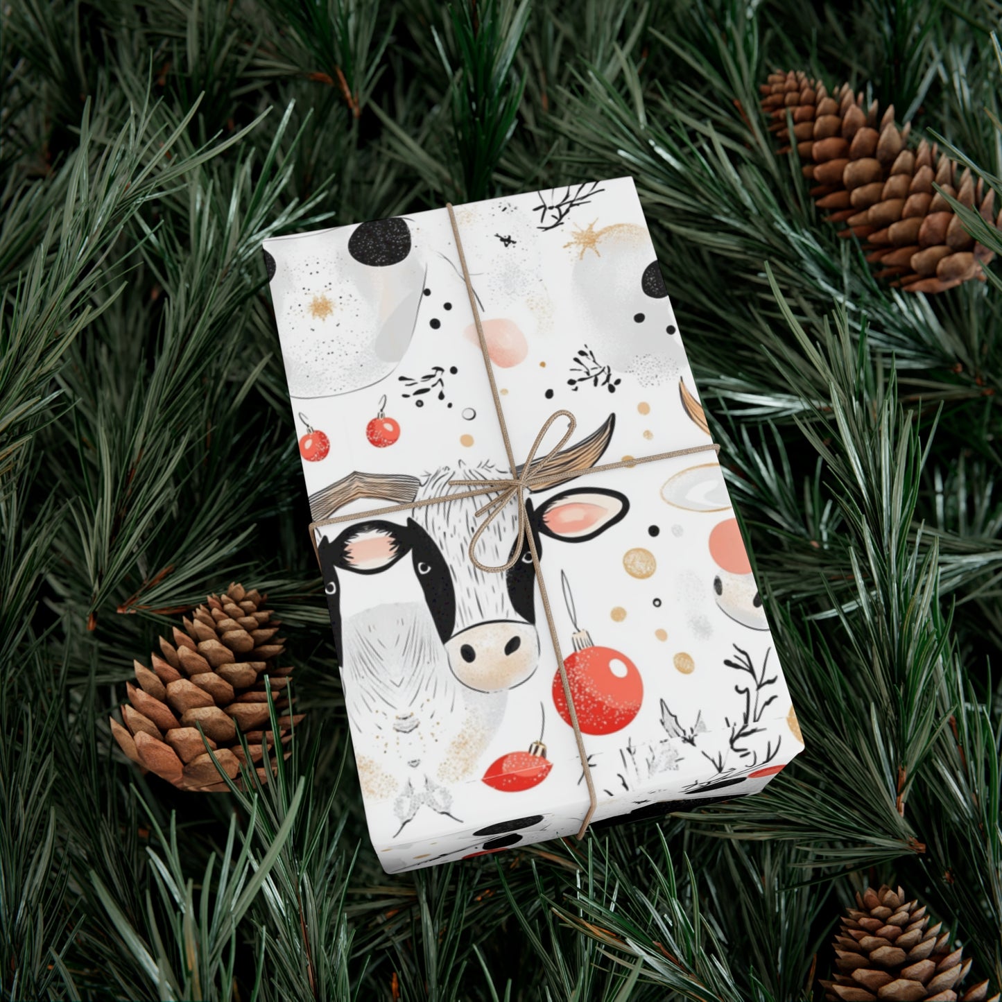 Cute Holiday Winter Theme Cows White Christmas Pastoral Design Winter Wonderland Gift Wrapping Paper