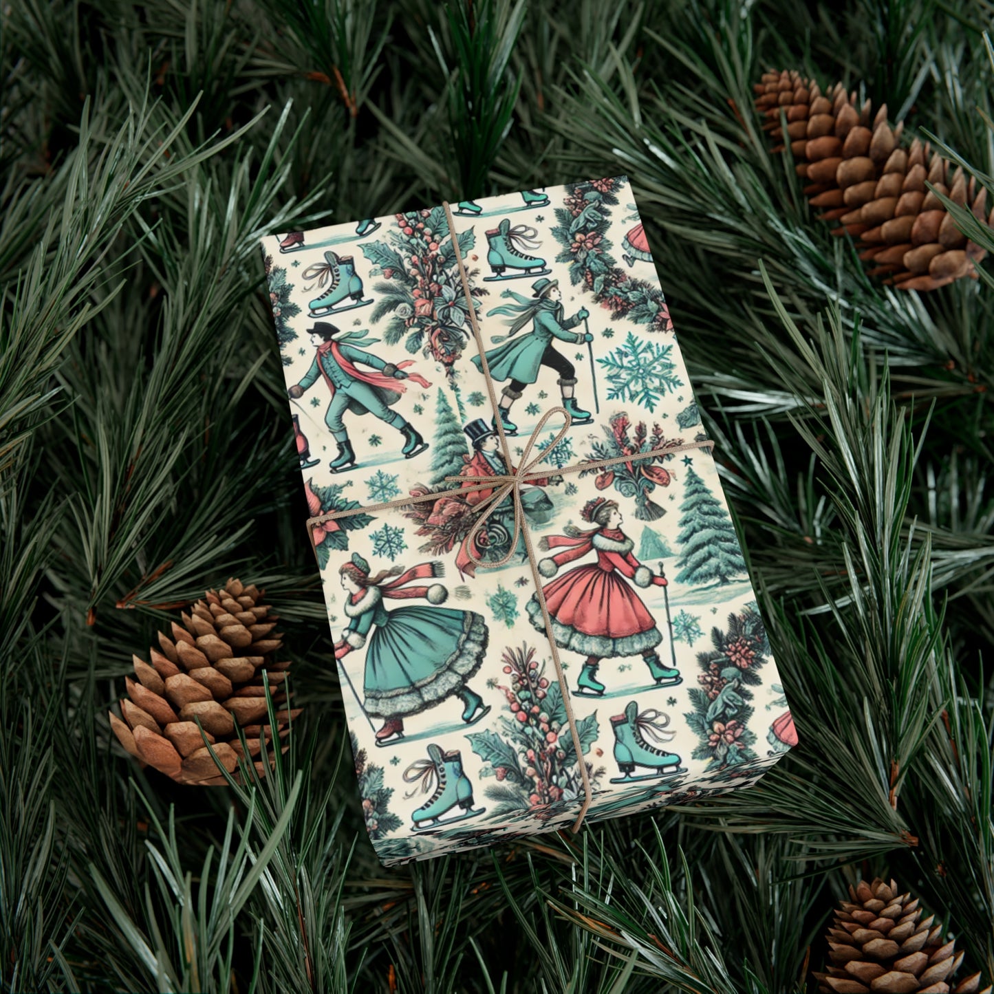 Vintage and Elegant Toile Holidays Theme Wrapping Paper in Matte and Satin Finish, 3 sizes
