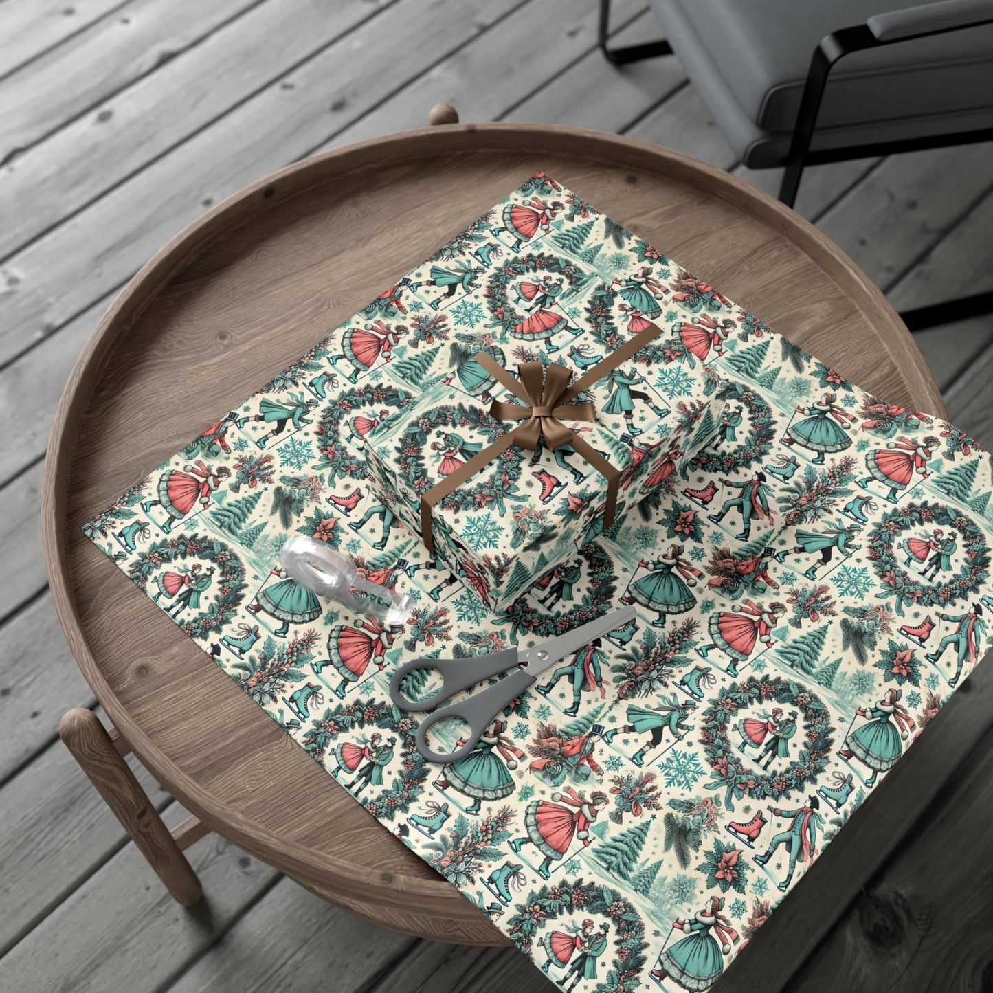 Vintage and Elegant Toile Holidays Theme Wrapping Paper in Matte and Satin Finish, 3 sizes