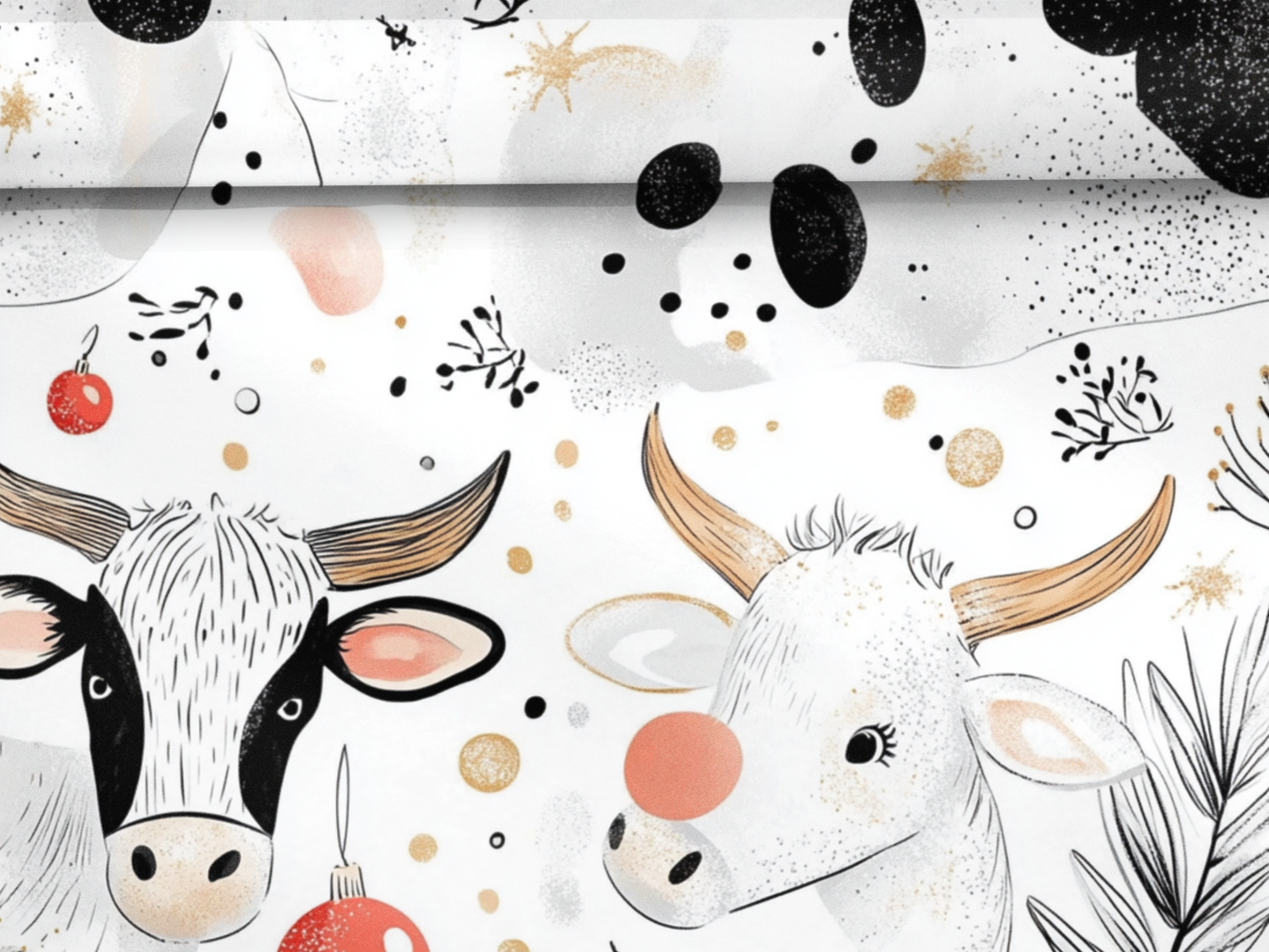 Cute Holiday Winter Theme Cows White Christmas Pastoral Design Winter Wonderland Gift Wrapping Paper