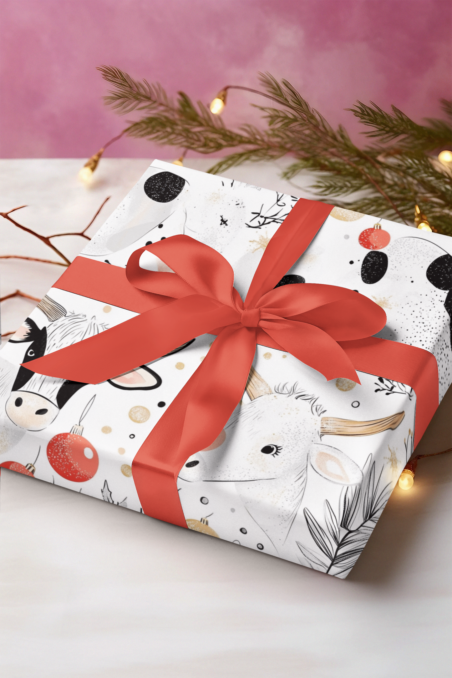 Cute Holiday Winter Theme Cows White Christmas Pastoral Design Winter Wonderland Gift Wrapping Paper