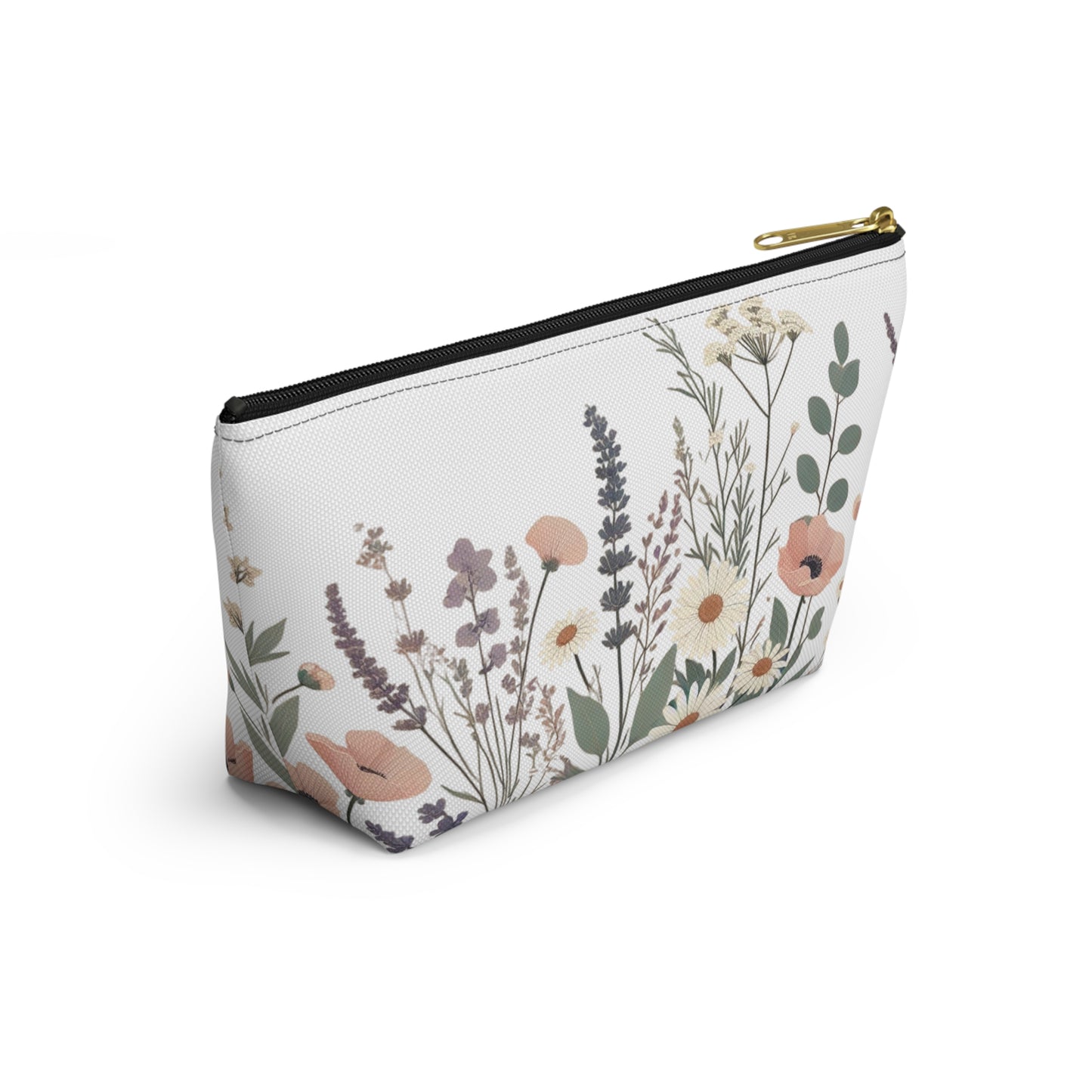 Make-Up and Accessories Pouch - Boho Flowers Makeup Bag, White