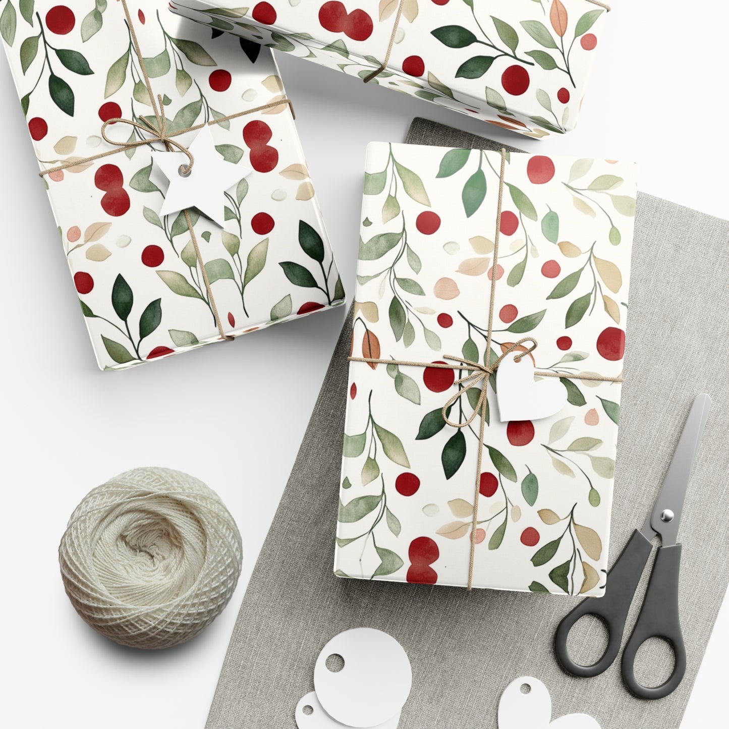 Christmas Gift Wrapping Papers - Trendy Handpainted Style Floral Red and Green