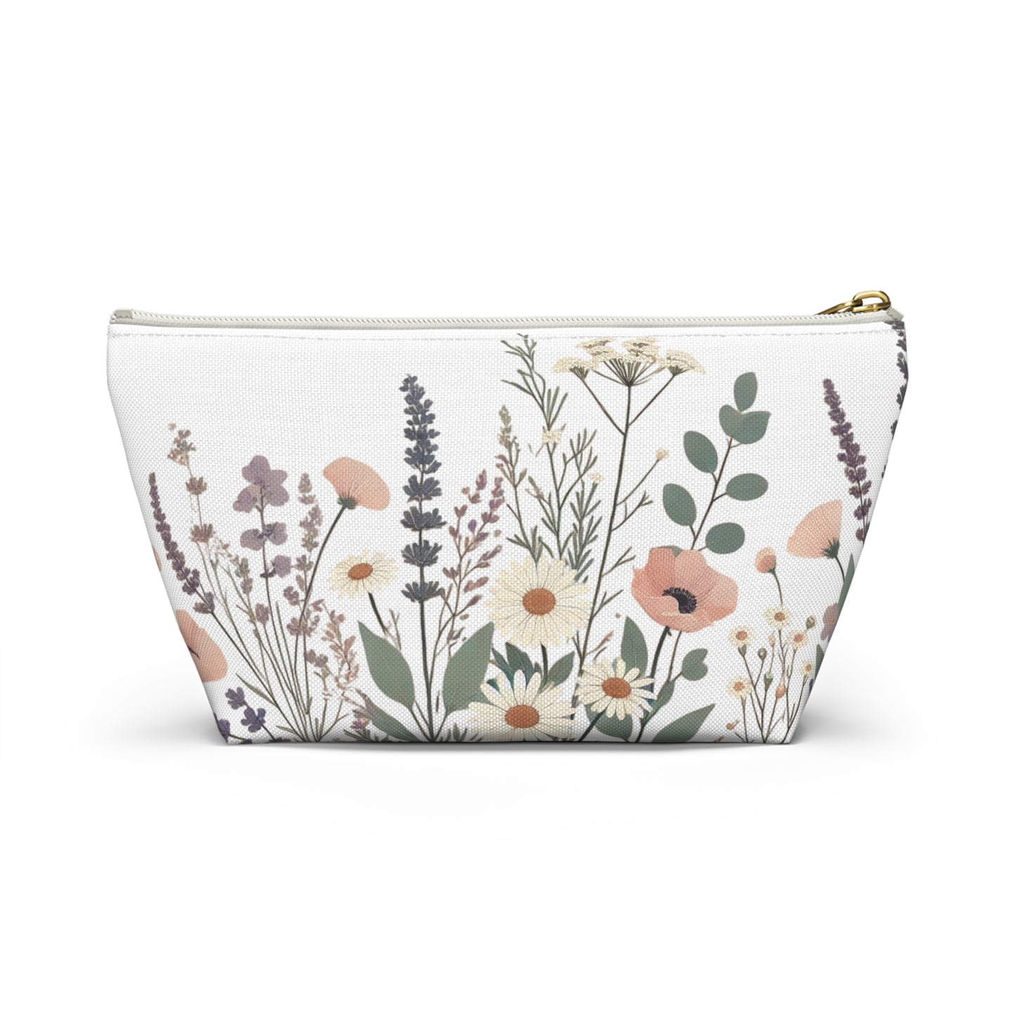 Make-Up and Accessories Pouch - Boho Flowers Makeup Bag, White