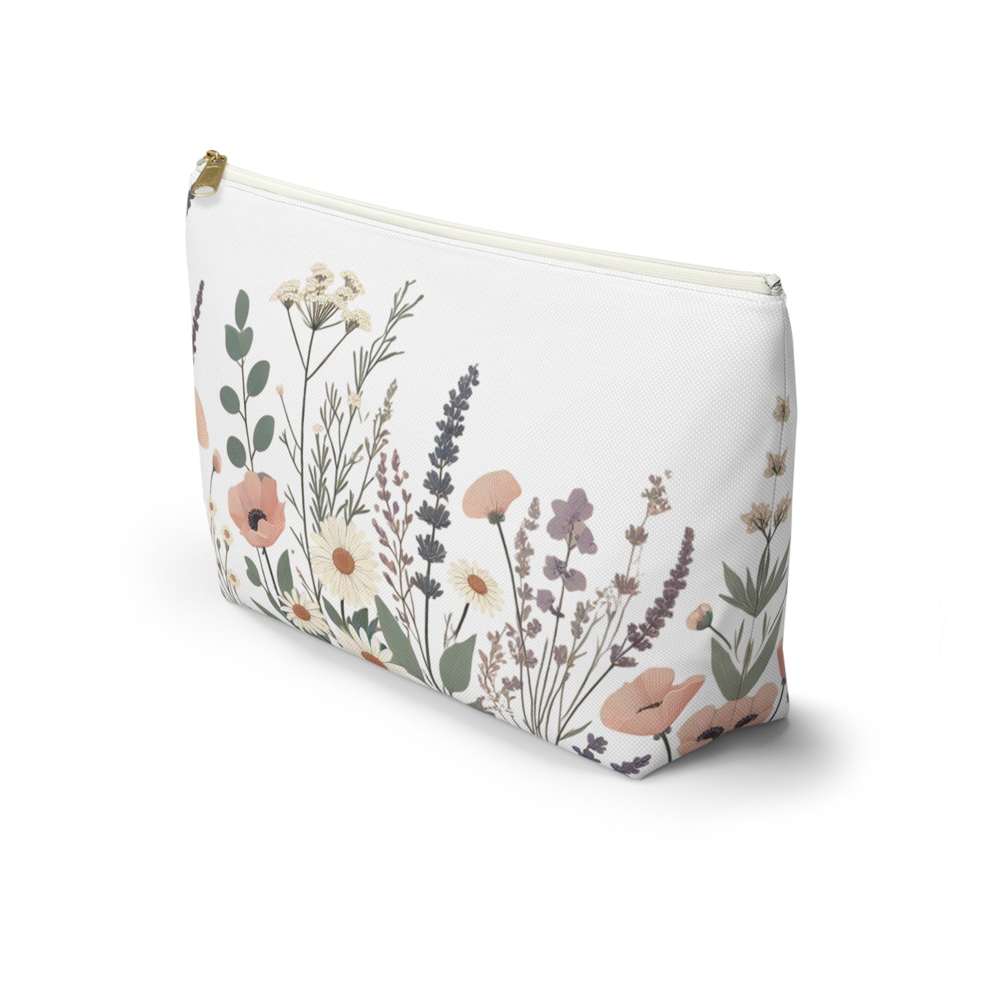 Make-Up and Accessories Pouch - Boho Flowers Makeup Bag, White