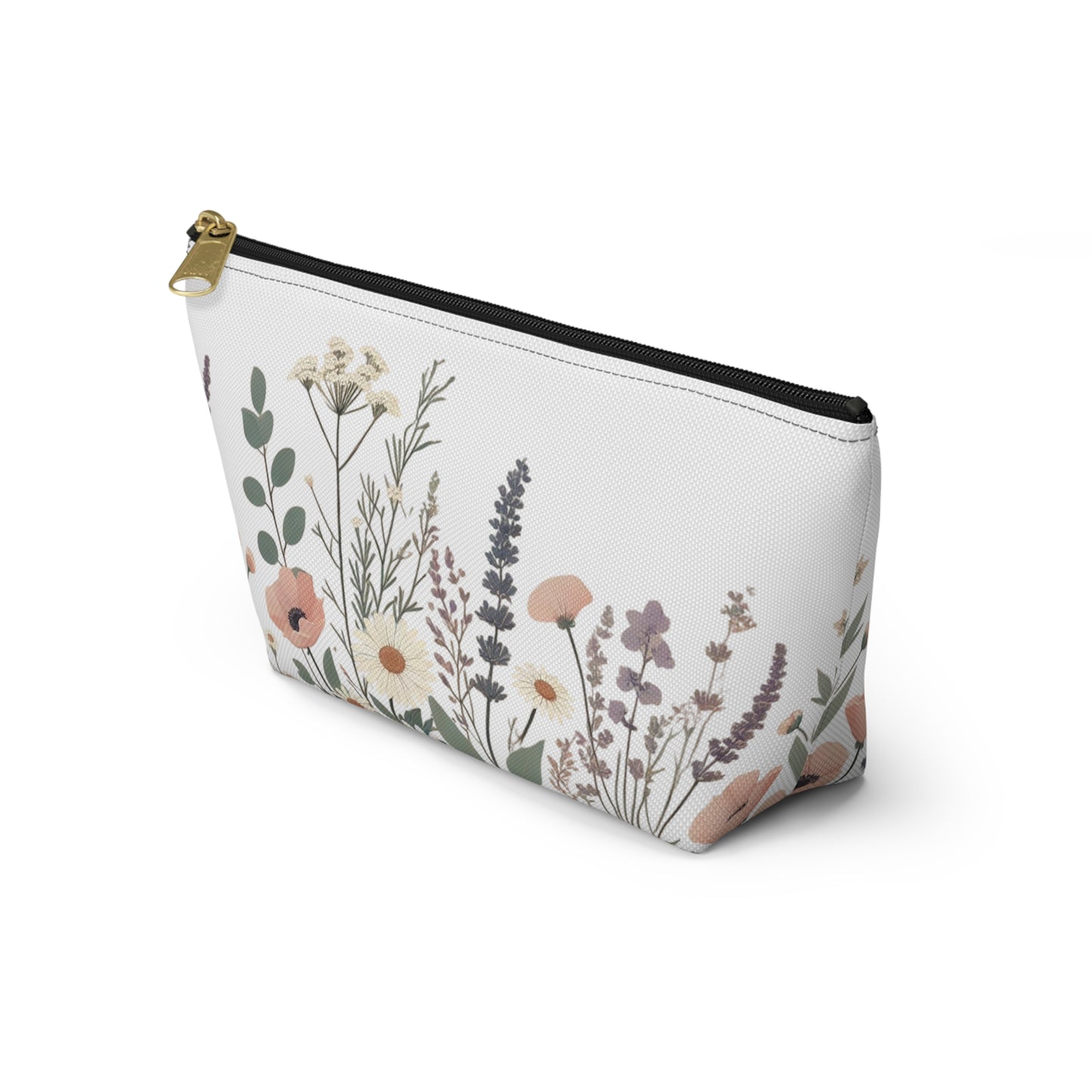 Make-Up and Accessories Pouch - Boho Flowers Makeup Bag, White