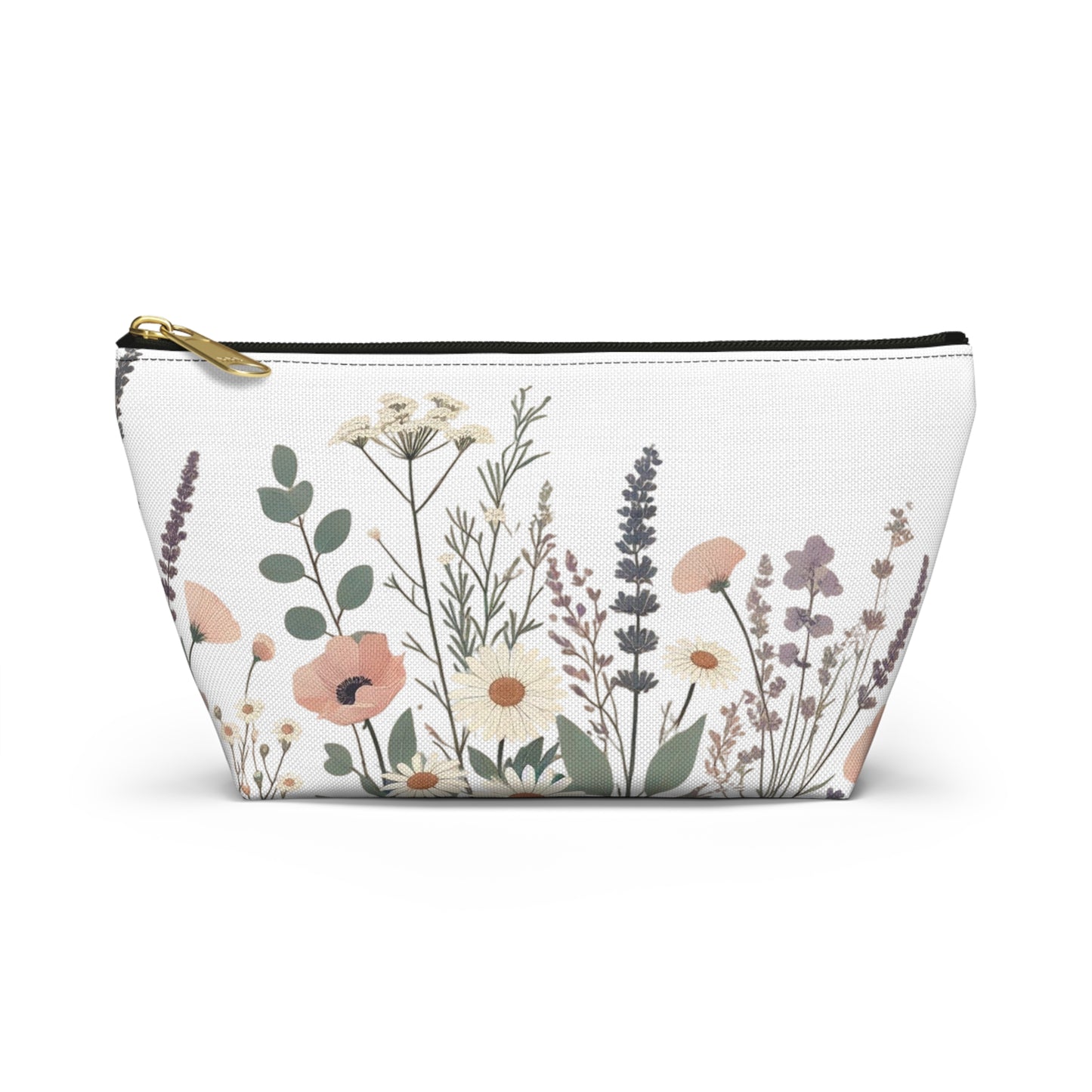 Make-Up and Accessories Pouch - Boho Flowers Makeup Bag, White