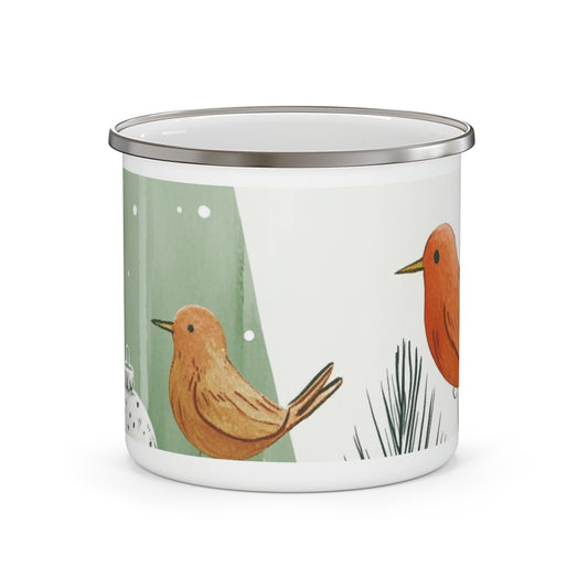 Winter-Themed Red Bird Ename Campingl Mug 12oz