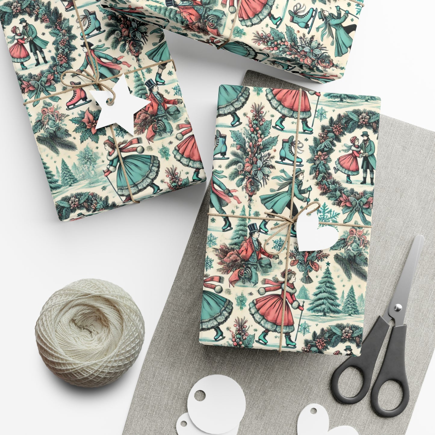 Vintage and Elegant Toile Holidays Theme Wrapping Paper in Matte and Satin Finish, 3 sizes