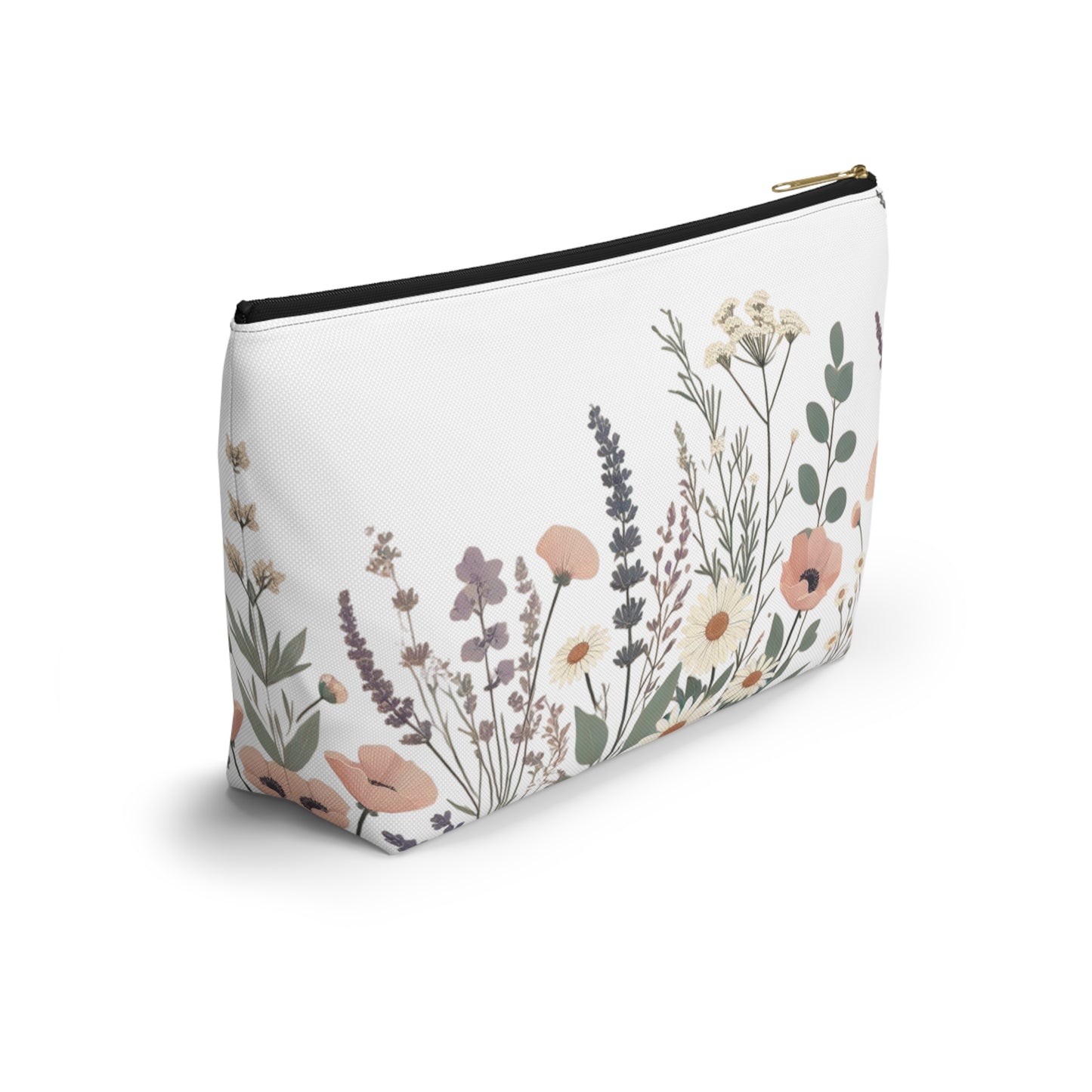 Make-Up and Accessories Pouch - Boho Flowers Makeup Bag, White