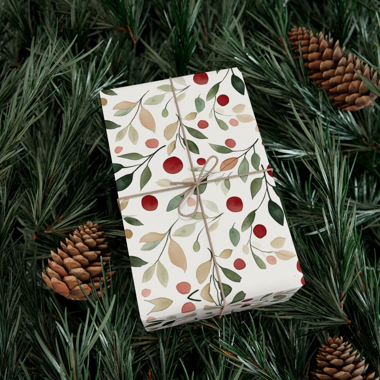 Christmas Gift Wrapping Papers - Trendy Handpainted Style Floral Red and Green