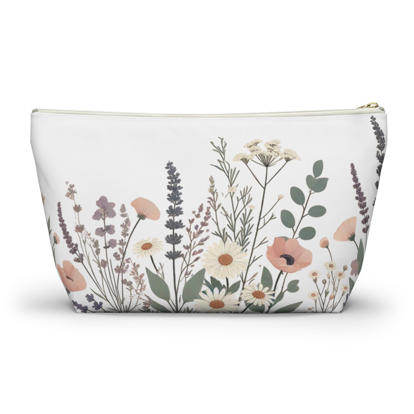 Make-Up and Accessories Pouch - Boho Flowers Makeup Bag, White