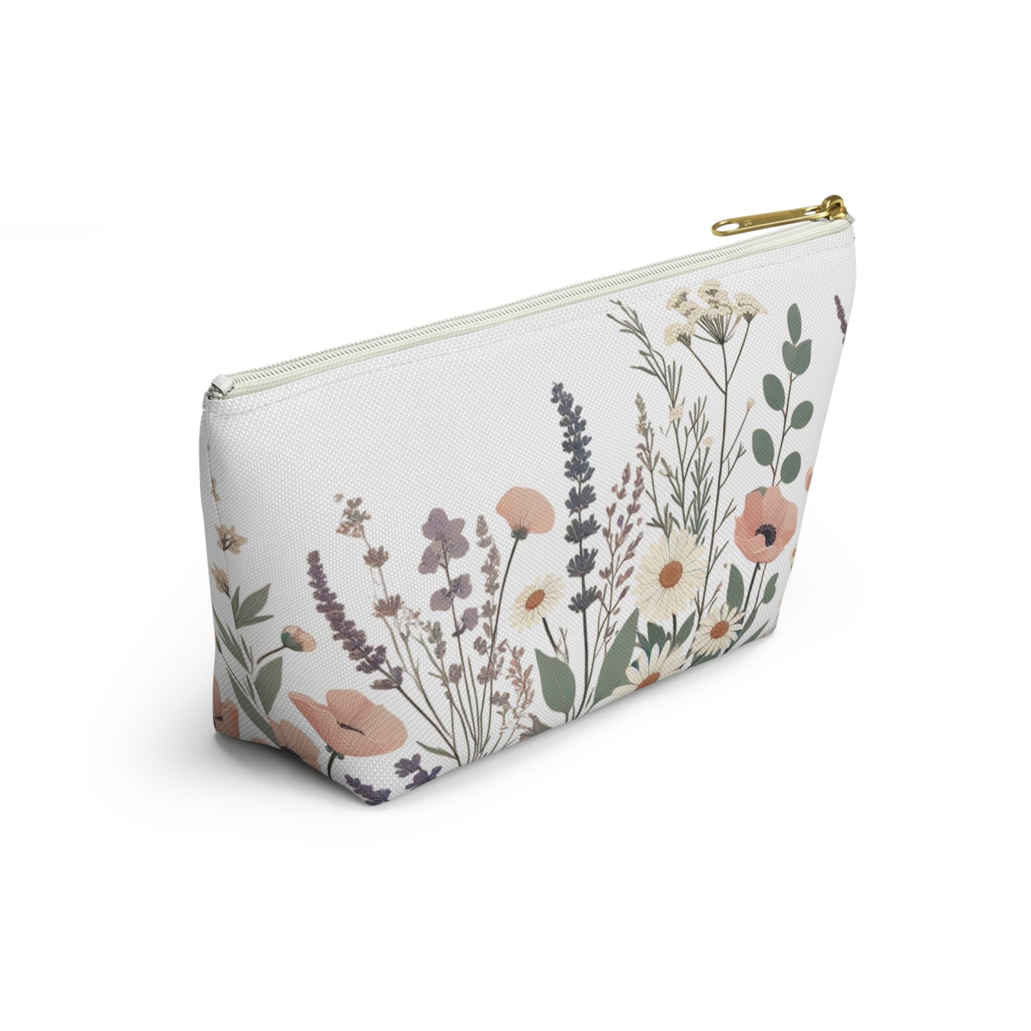 Make-Up and Accessories Pouch - Boho Flowers Makeup Bag, White