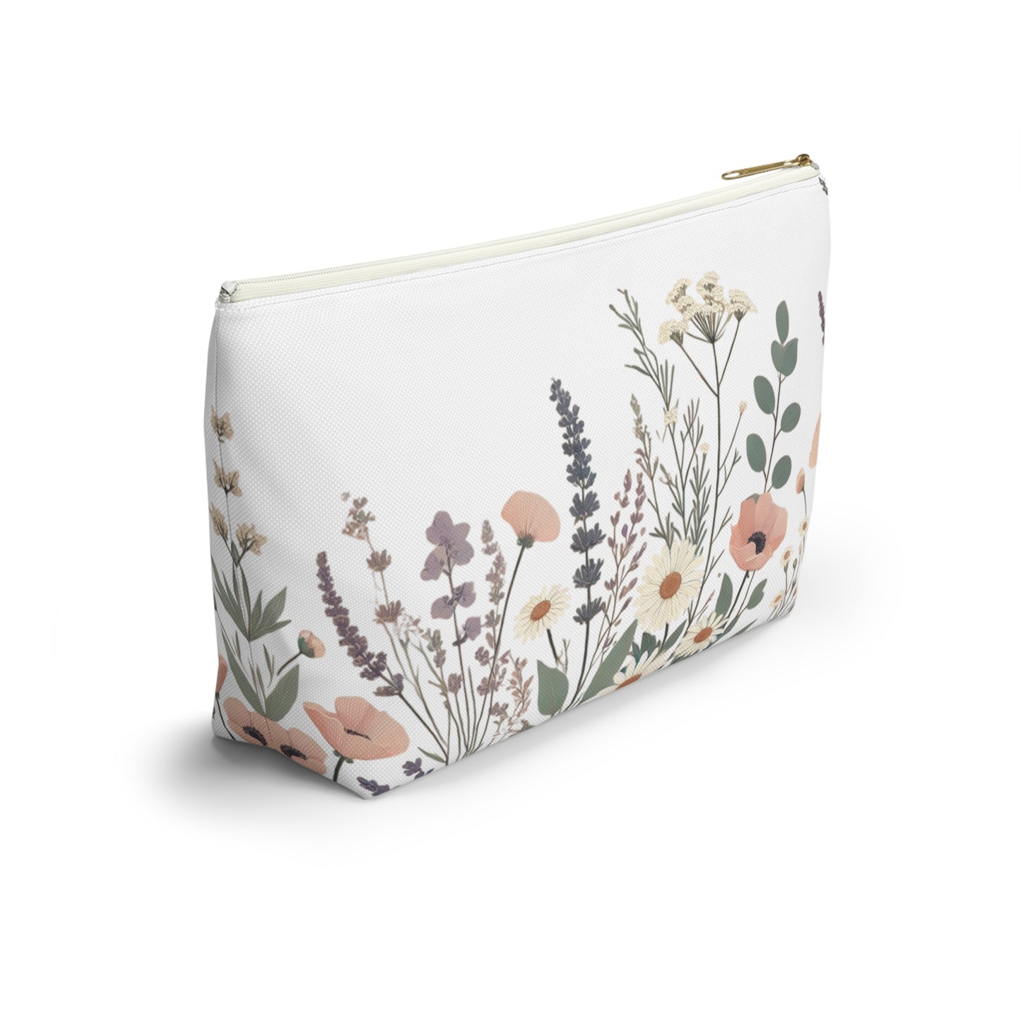 Make-Up and Accessories Pouch - Boho Flowers Makeup Bag, White