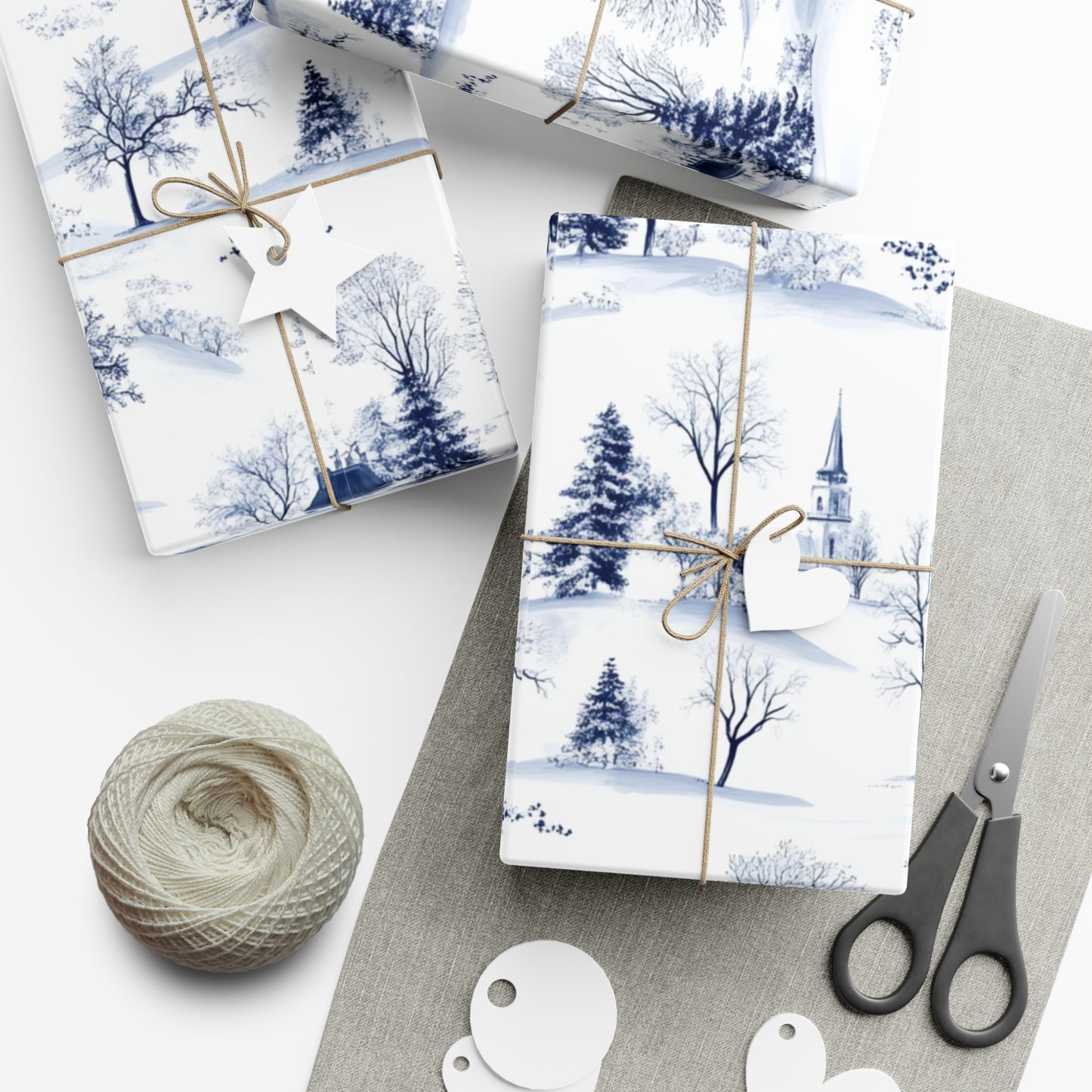 Elegant Blue and White Winter Theme for Christmas Gifts Wrap