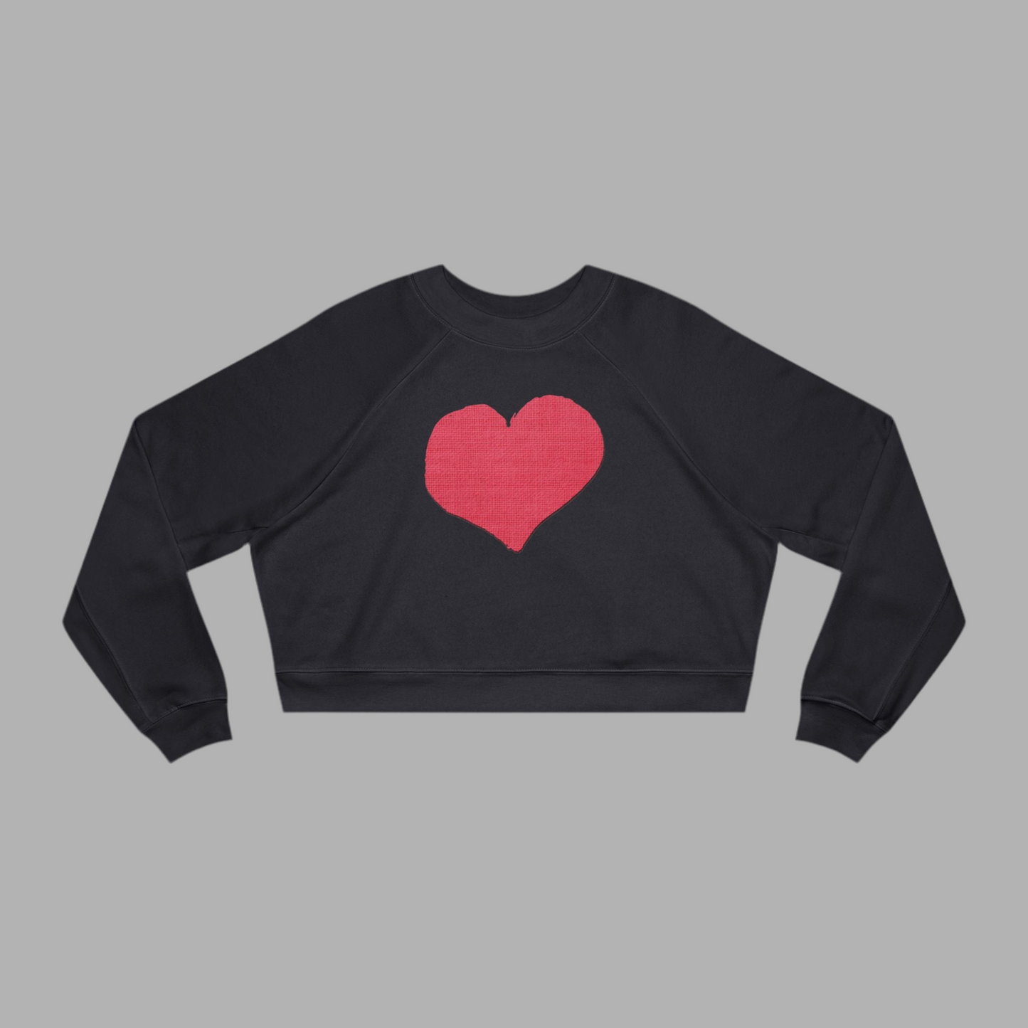 Minimalist Heart Ringer Graphic Women's Cropped Sweatshirt - Cute Casual Graphic Tee Pullover, Comfy Streetwear Jumper, Trendy Short