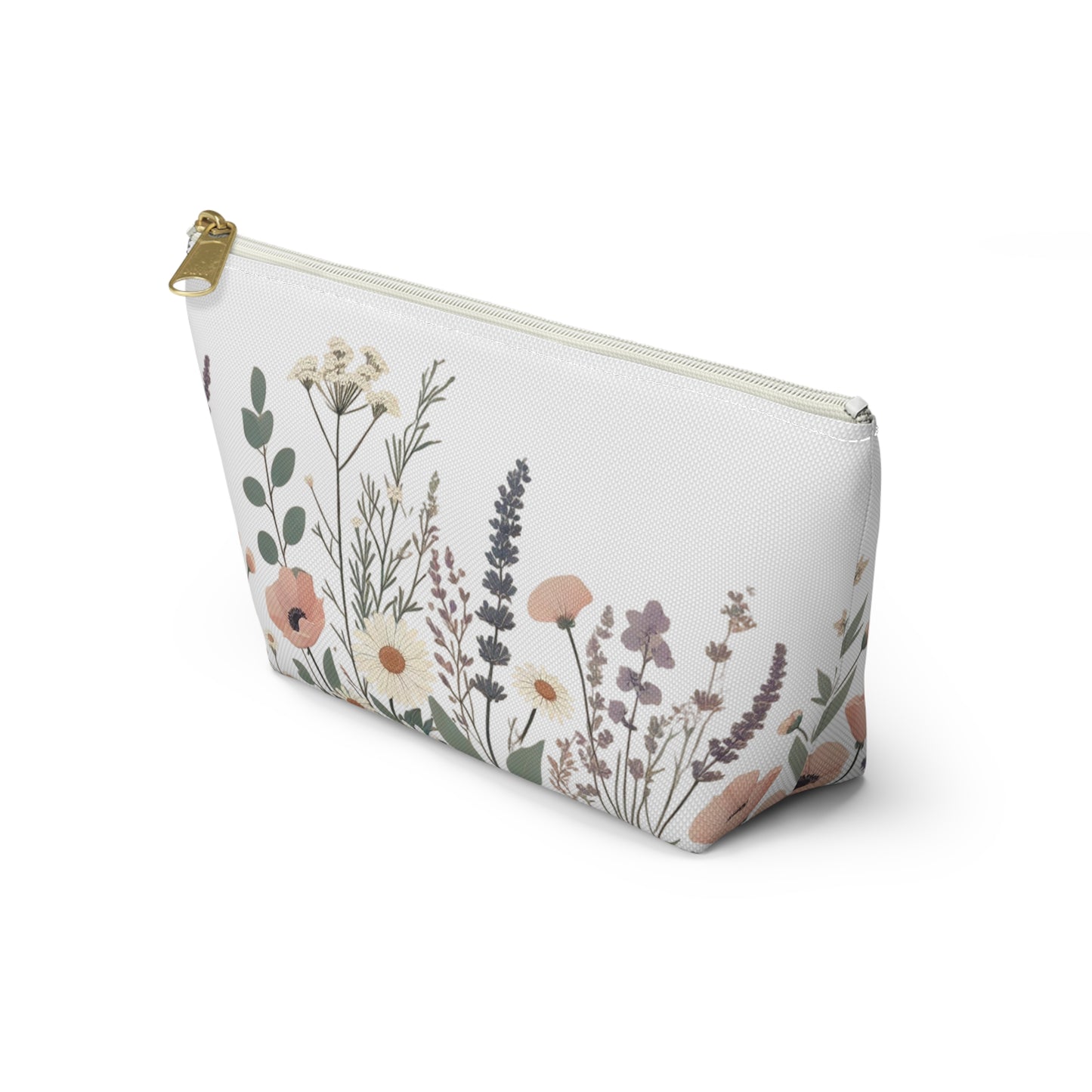 Make-Up and Accessories Pouch - Boho Flowers Makeup Bag, White