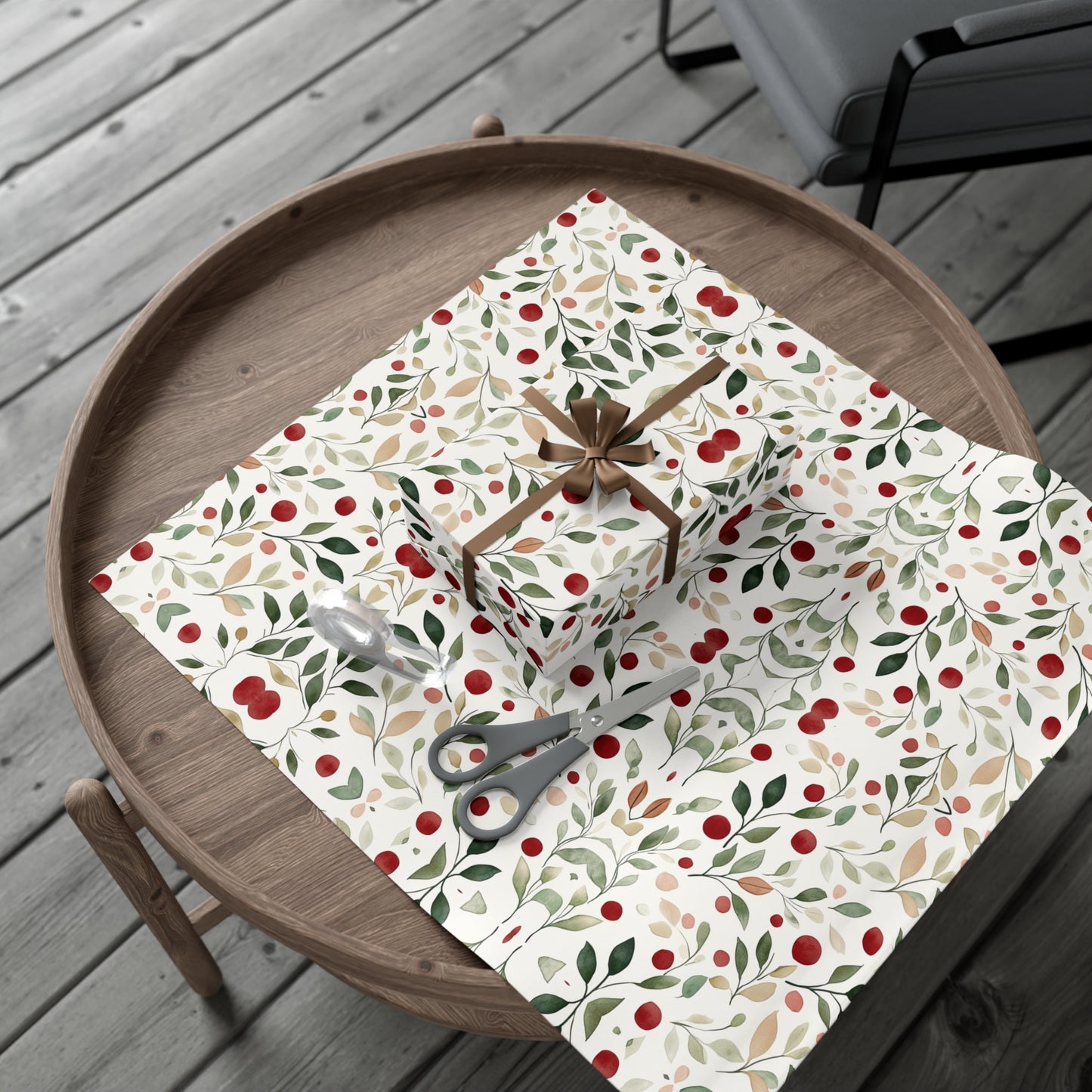 Christmas Gift Wrapping Papers - Trendy Handpainted Style Floral Red and Green