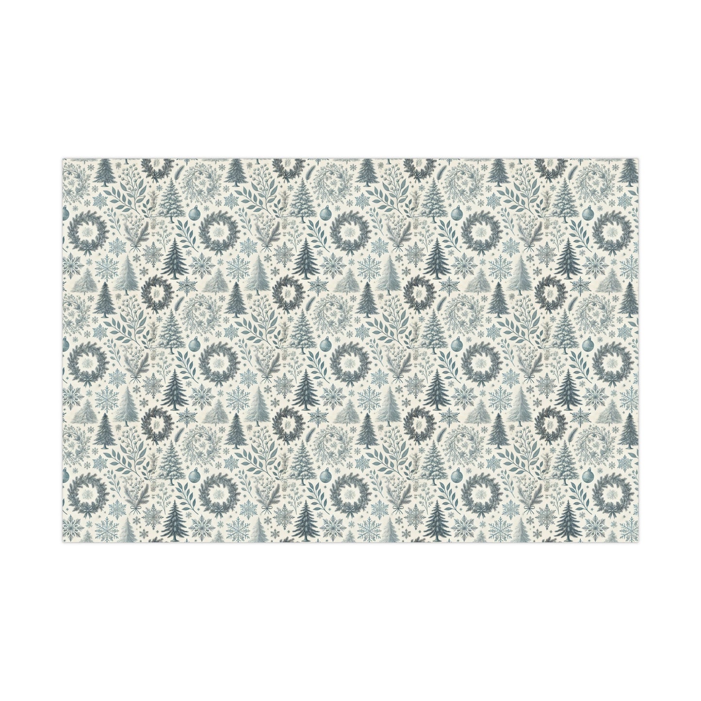 Vintage and Elegant Toile Holidays Theme Retro Blue and White Wrapping Paper in Matte and Satin Finish, 3 sizes