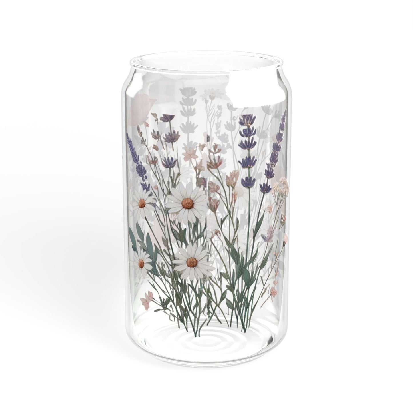 Sipper Glass with or without lid, Boho Flowers Design for Cold Drinks, 16oz