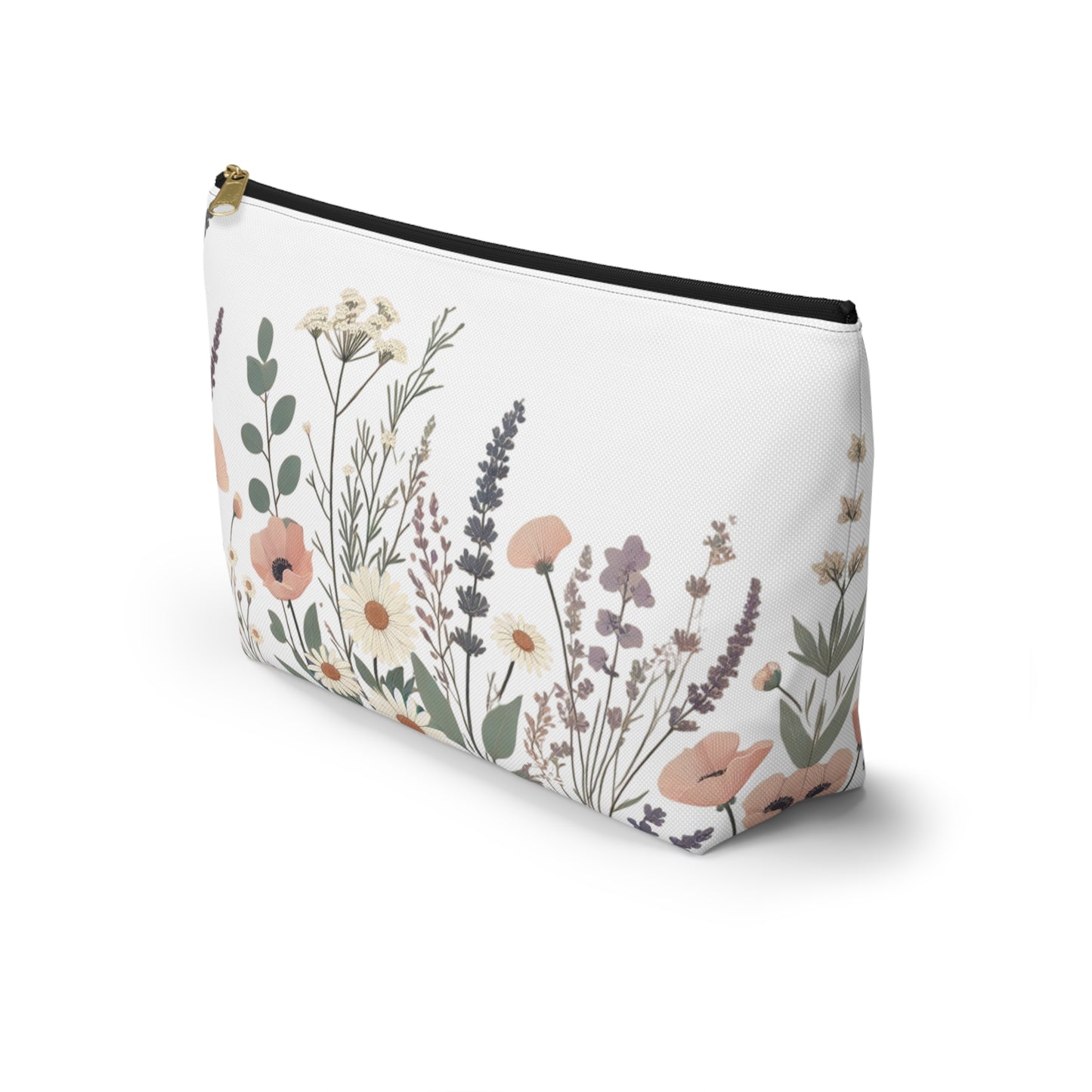 Make-Up and Accessories Pouch - Boho Flowers Makeup Bag, White