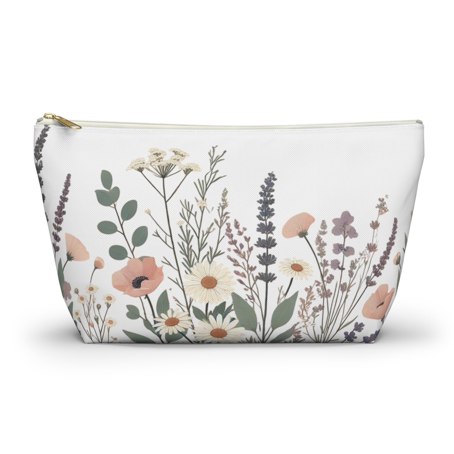 Make-Up and Accessories Pouch - Boho Flowers Makeup Bag, White