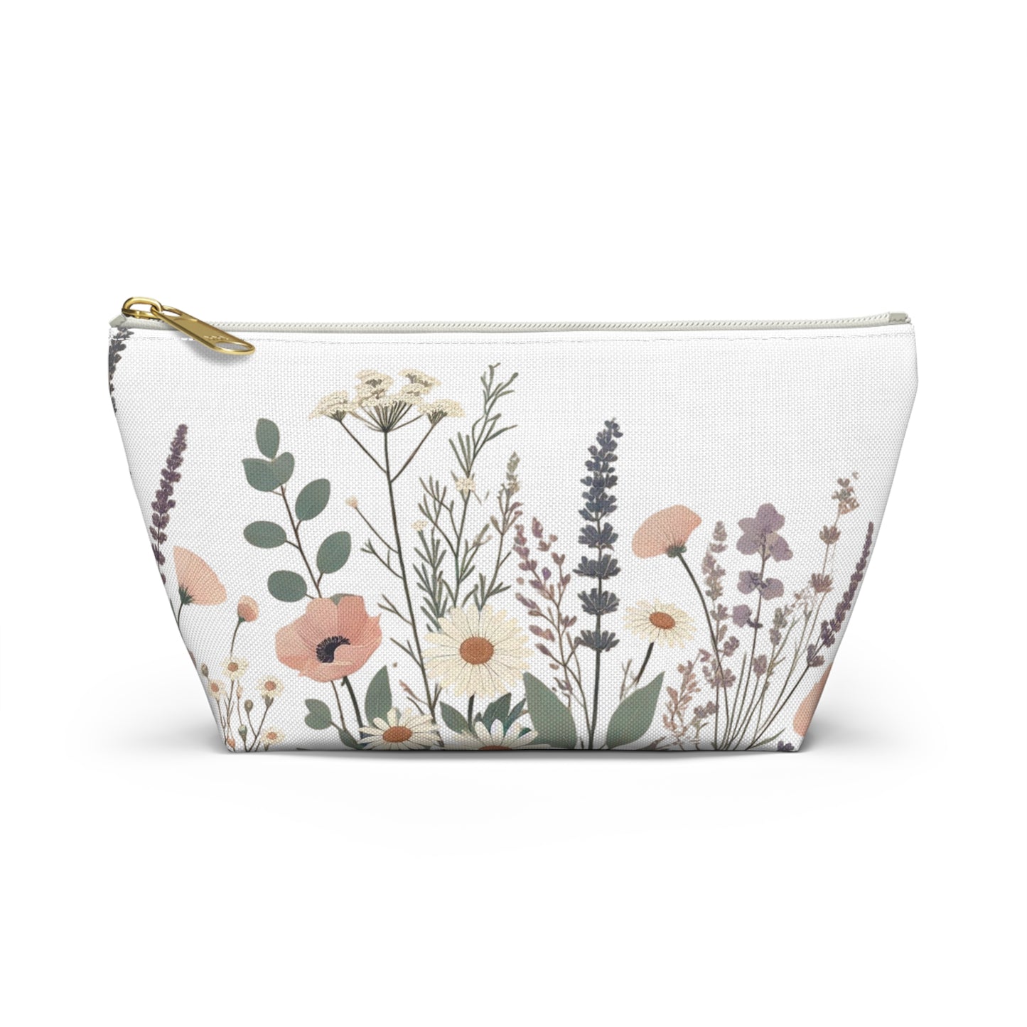 Make-Up and Accessories Pouch - Boho Flowers Makeup Bag, White