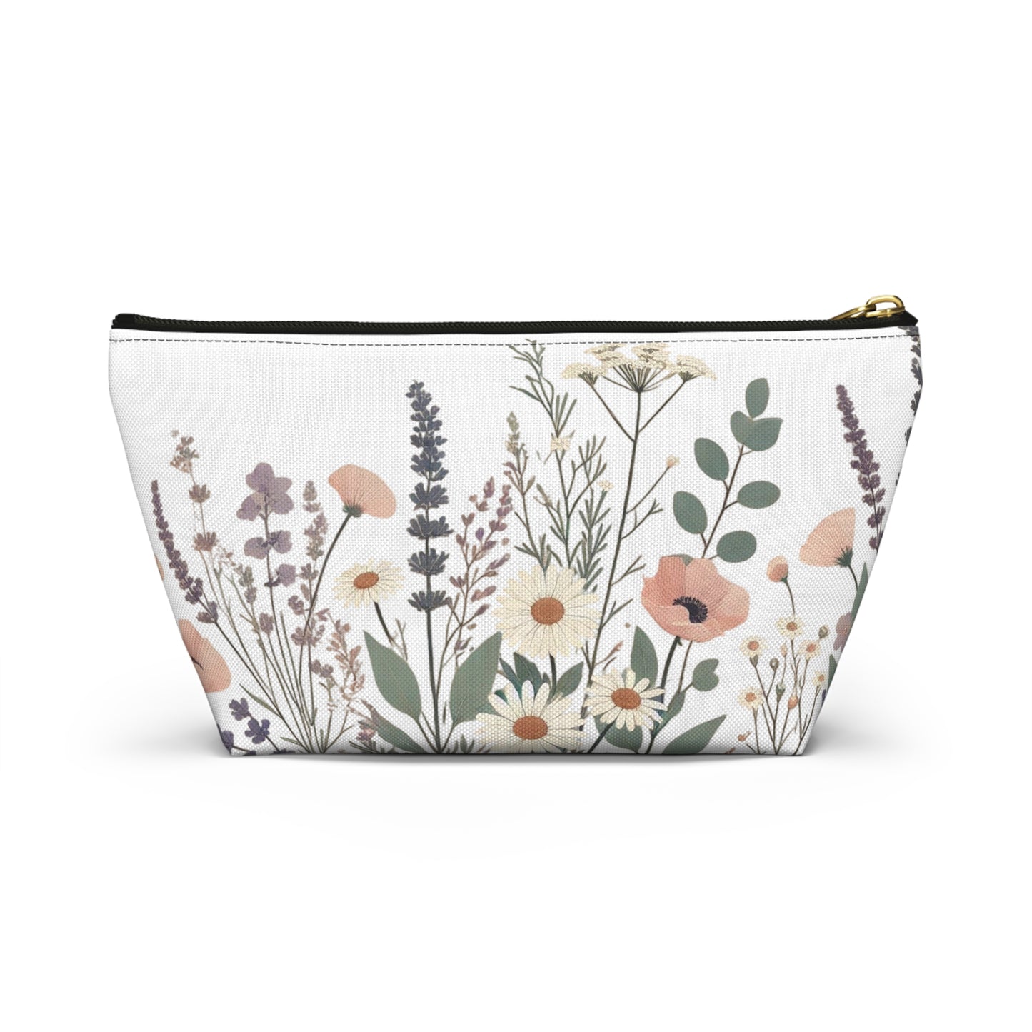 Make-Up and Accessories Pouch - Boho Flowers Makeup Bag, White