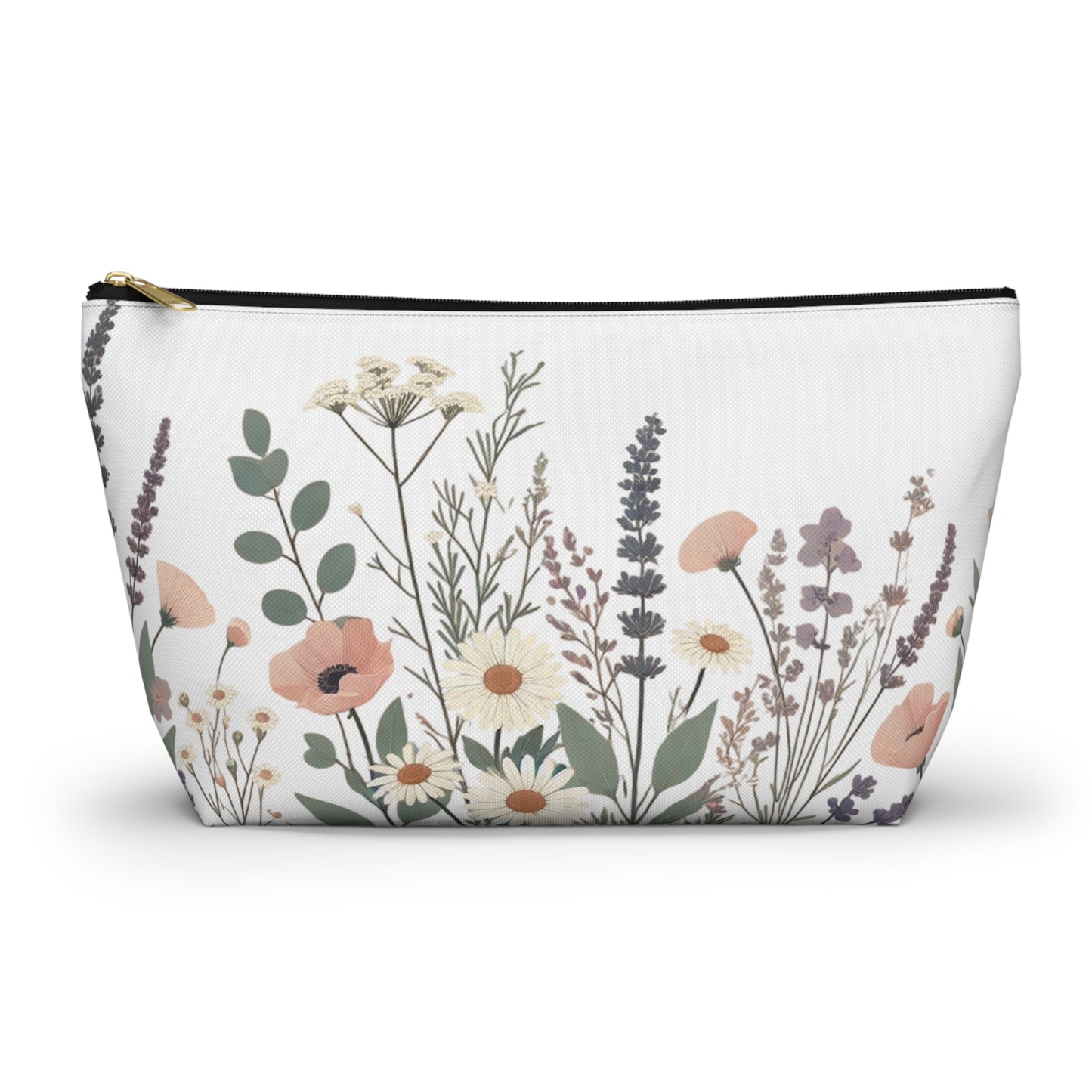 Make-Up and Accessories Pouch - Boho Flowers Makeup Bag, White