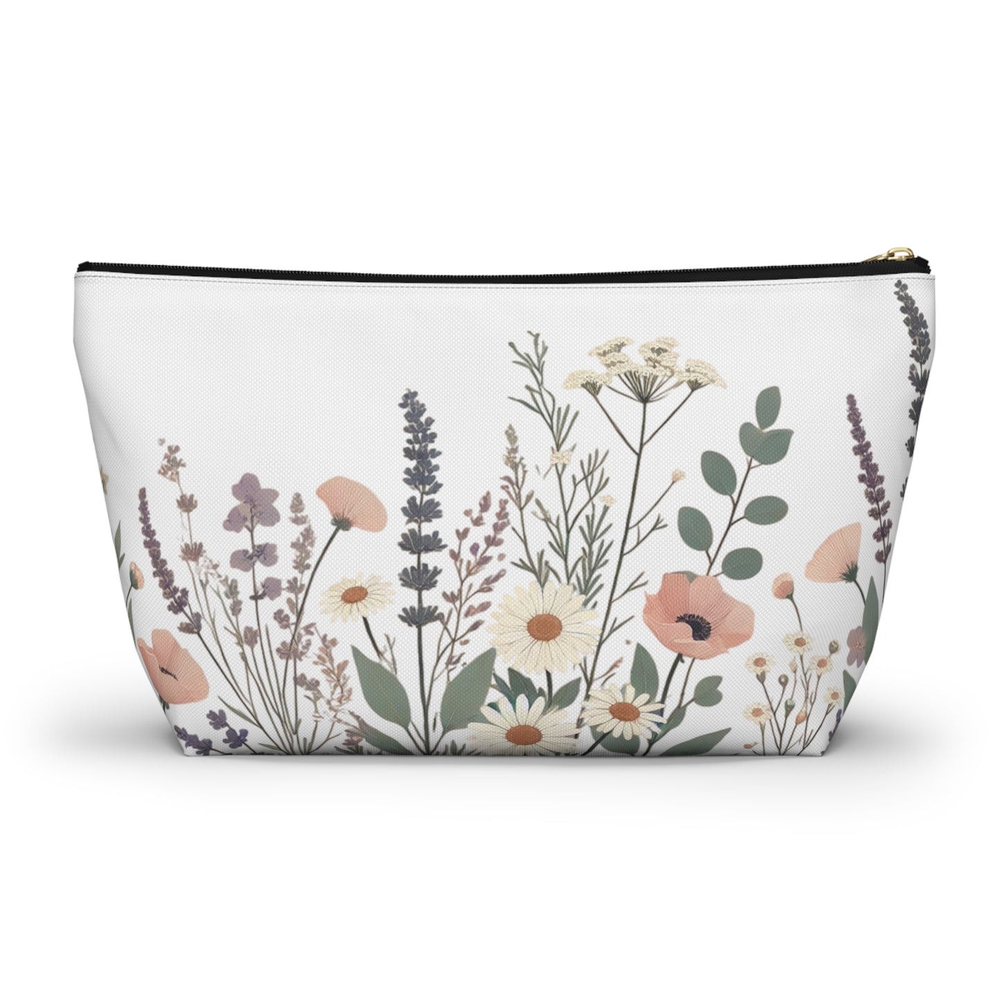 Make-Up and Accessories Pouch - Boho Flowers Makeup Bag, White