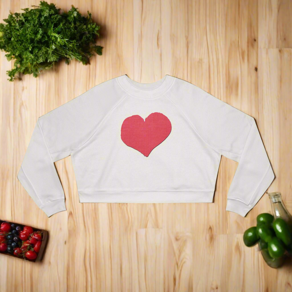 Minimalist Heart Ringer Graphic Women's Cropped Sweatshirt - Cute Casual Graphic Tee Pullover, Comfy Streetwear Jumper, Trendy Short