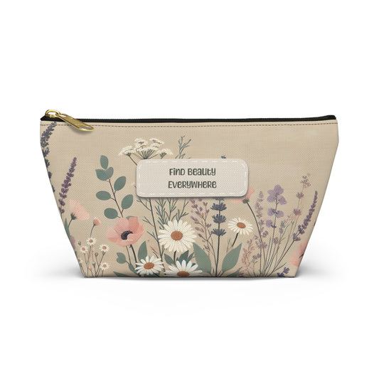 Make-Up and Accessories Pouch - Boho Flowers Makeup Bag - Find Beauty Everywhere, Natural