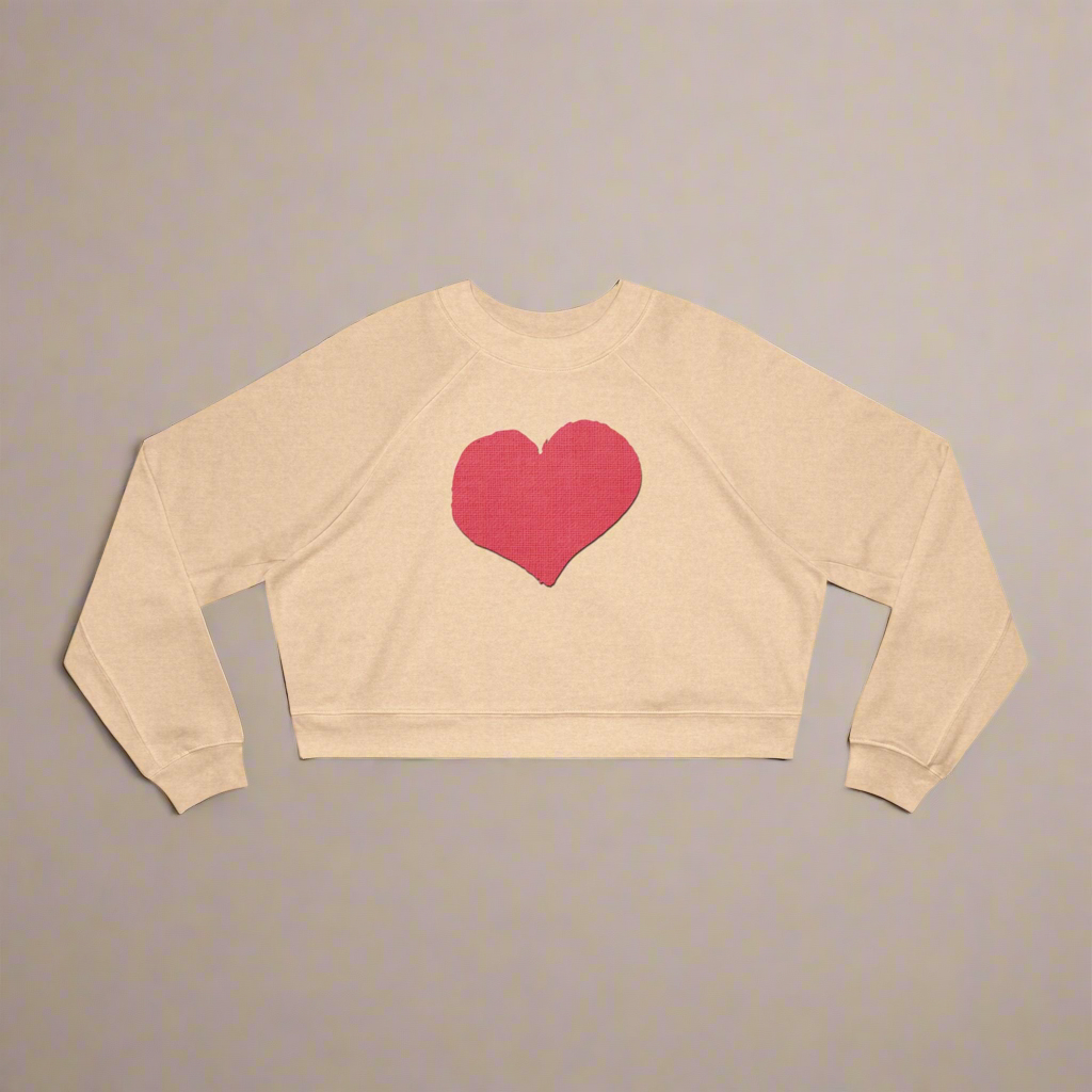 Minimalist Heart Ringer Graphic Women's Cropped Sweatshirt - Cute Casual Graphic Tee Pullover, Comfy Streetwear Jumper, Trendy Short