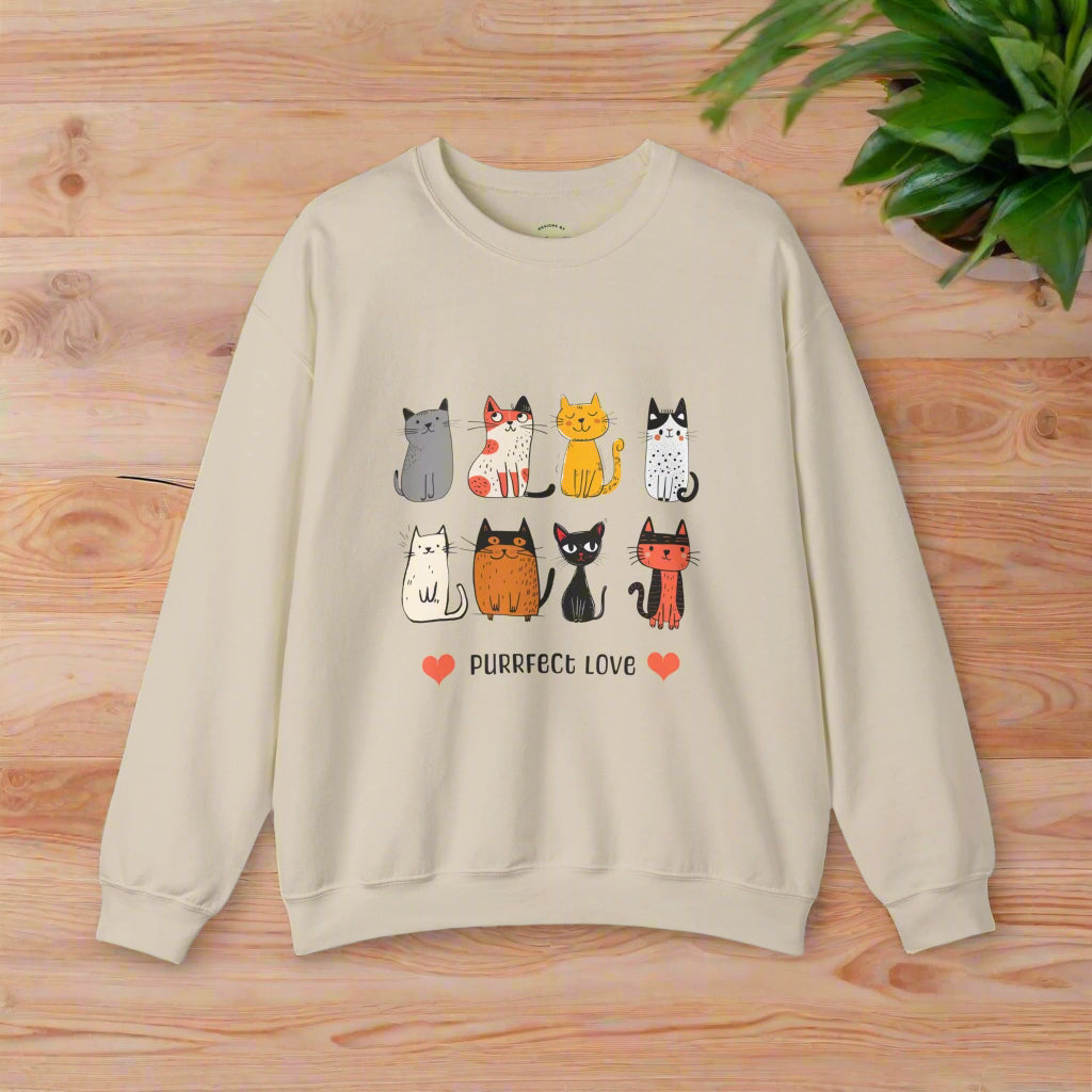 Cat Lovers Sweatshirt - Purrfect Love Minimalist Design