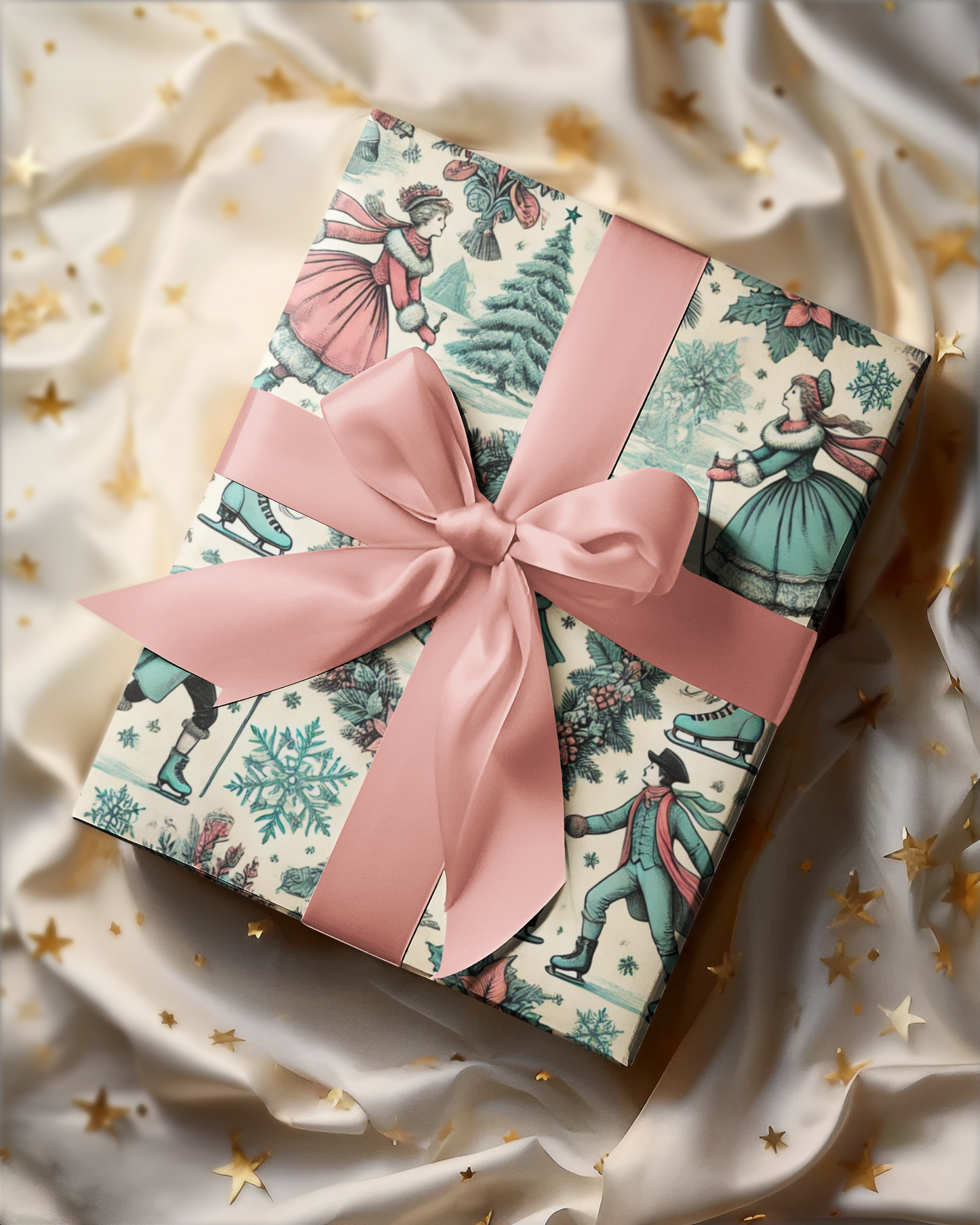 Vintage and Elegant Toile Holidays Theme Wrapping Paper in Matte and Satin Finish, 3 sizes