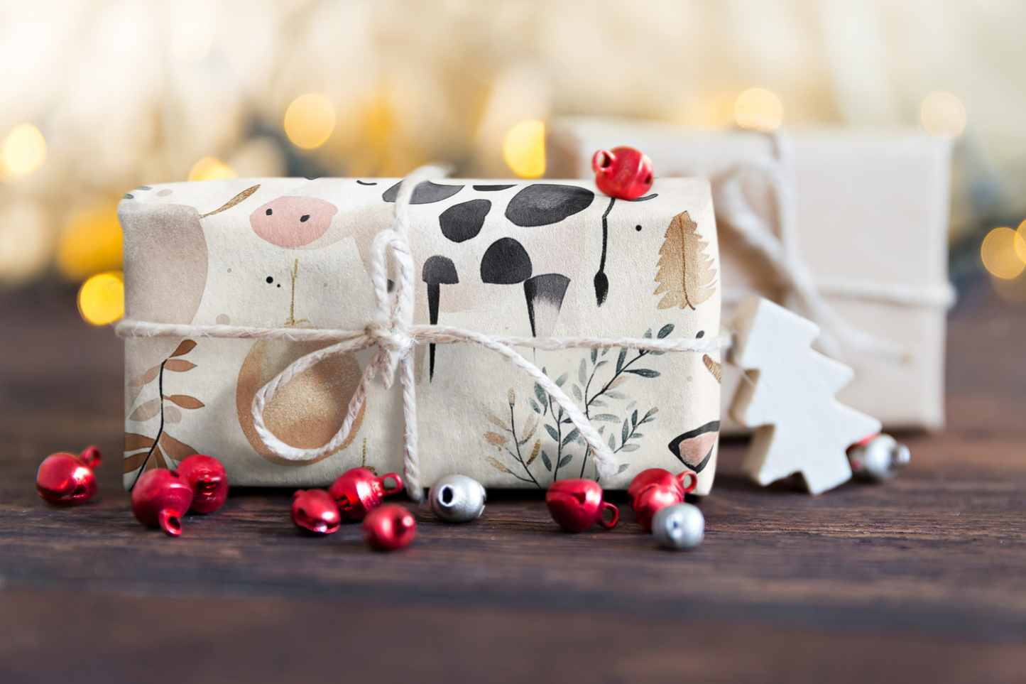 Farm Animals Gift Wrap Cow Holidays Theme Pastoral Christmas Wrapping Paper For Thanksgiving and Friendsgiving