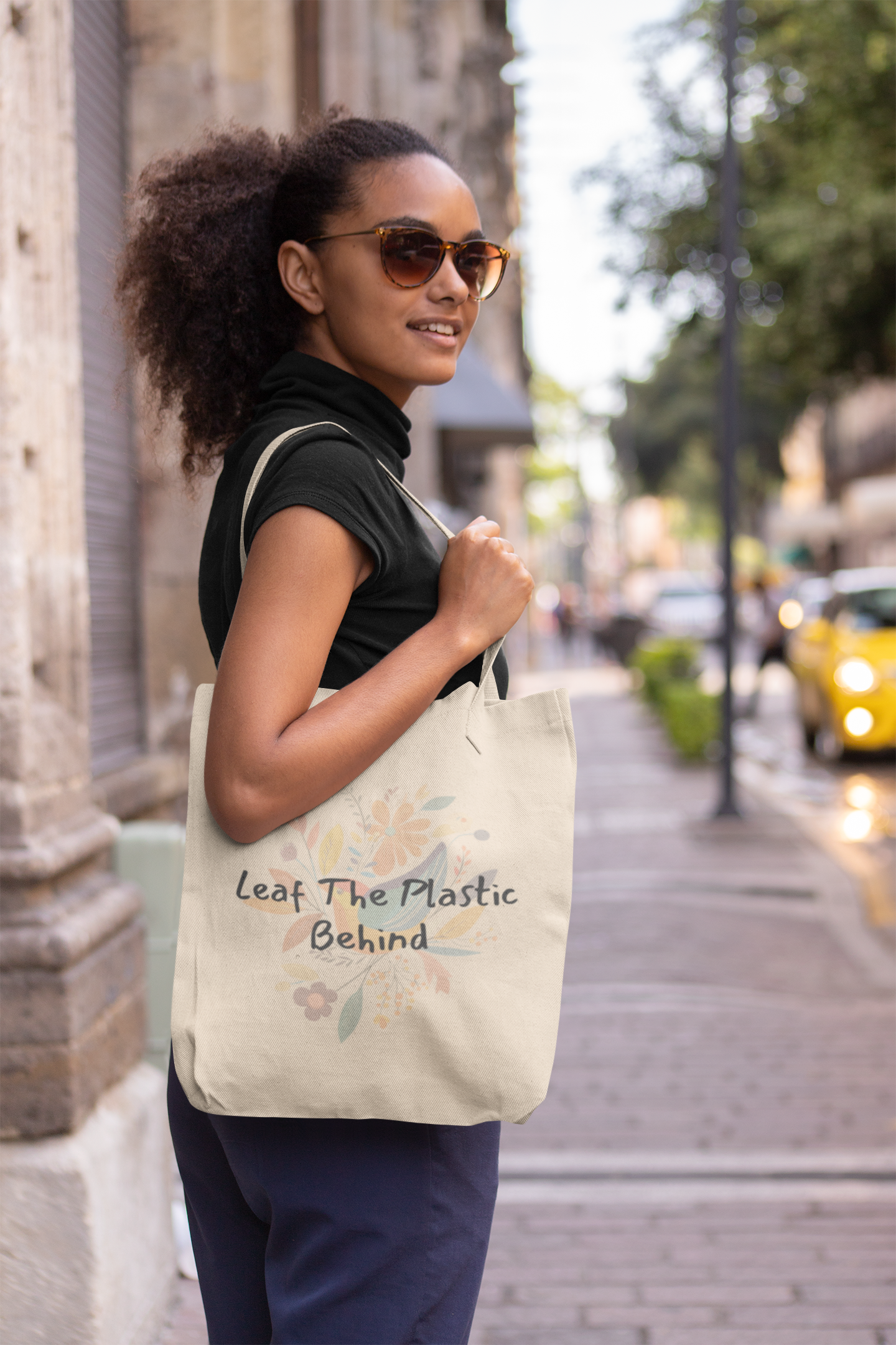 Fun Tote Bag "Leaf the Plastic Behind" Eco-conscious