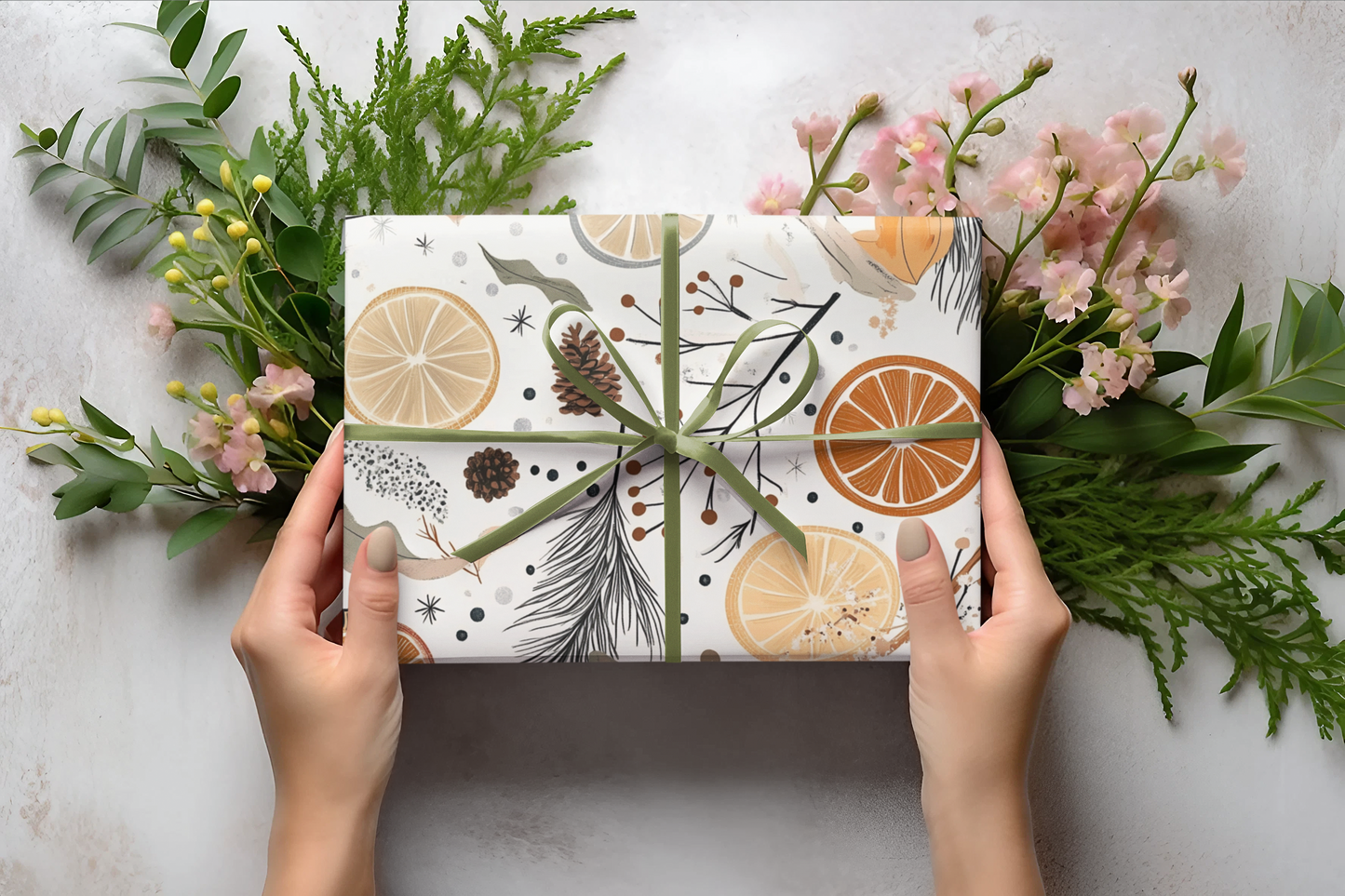 Citrus Theme Holidays GIft Wrap For Thanksgiving Friendsgiving and Christmas