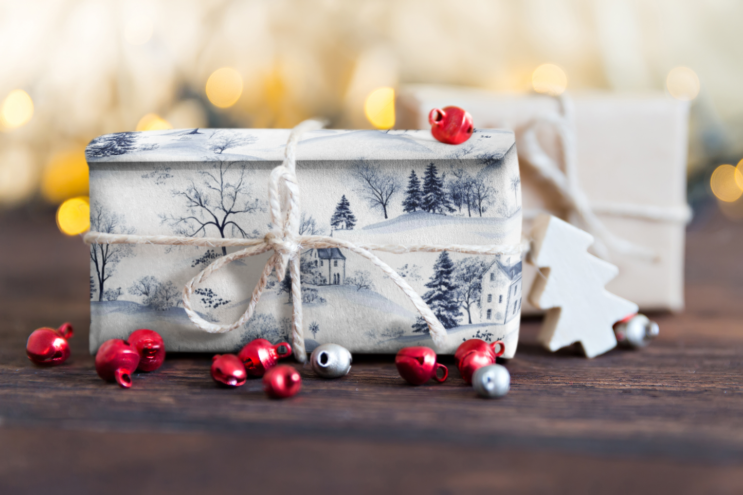 Elegant Blue and White Winter Theme for Christmas Gifts Wrap