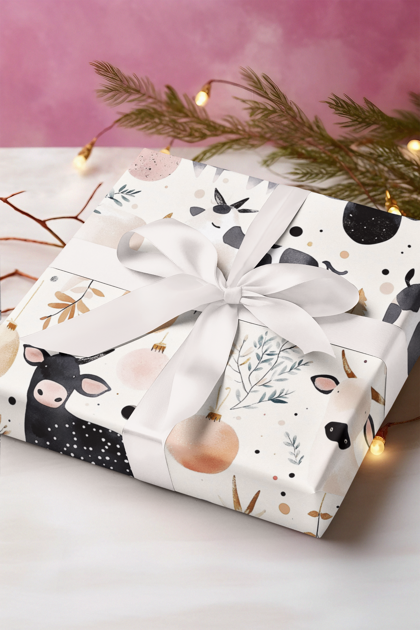 Farm Animals Gift Wrap Cow Holidays Theme Pastoral Christmas Wrapping Paper For Thanksgiving and Friendsgiving