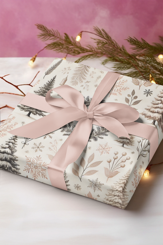 Vintage and Elegant Toile Holidays Theme Pink Shades Gift Wrapping Paper in Matte and Satin Finish, 3 sizes